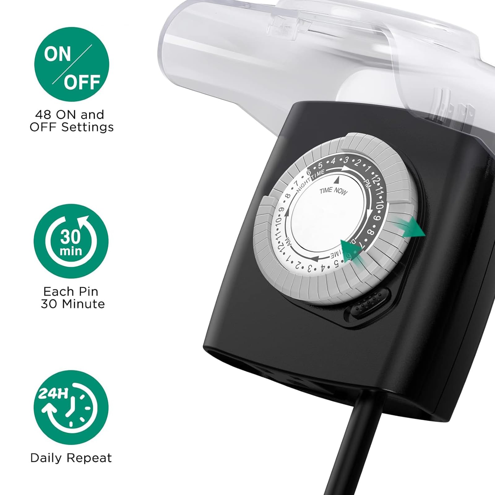 G-Homa Outdoor Mechanical 24 Hour Timer - Waterproof Light Timer with 18 Inch Cord & Protective Cover (15A 3/4HP, CSA Certified) - Perfect for Pool Pumps, Engine Block Heaters, Holiday Lights & Garden Irrigation