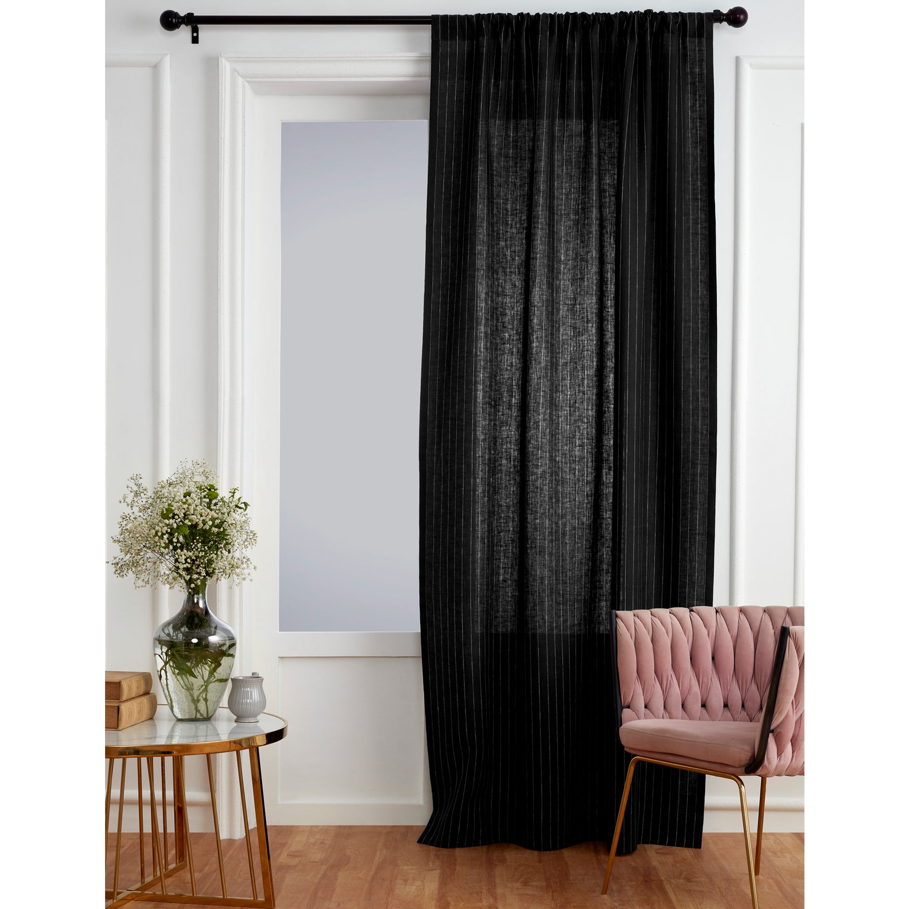 Stylish Pinstripe Curtains for Living Room & Bedroom - Black & White Striped Window Drapes for Home Decor