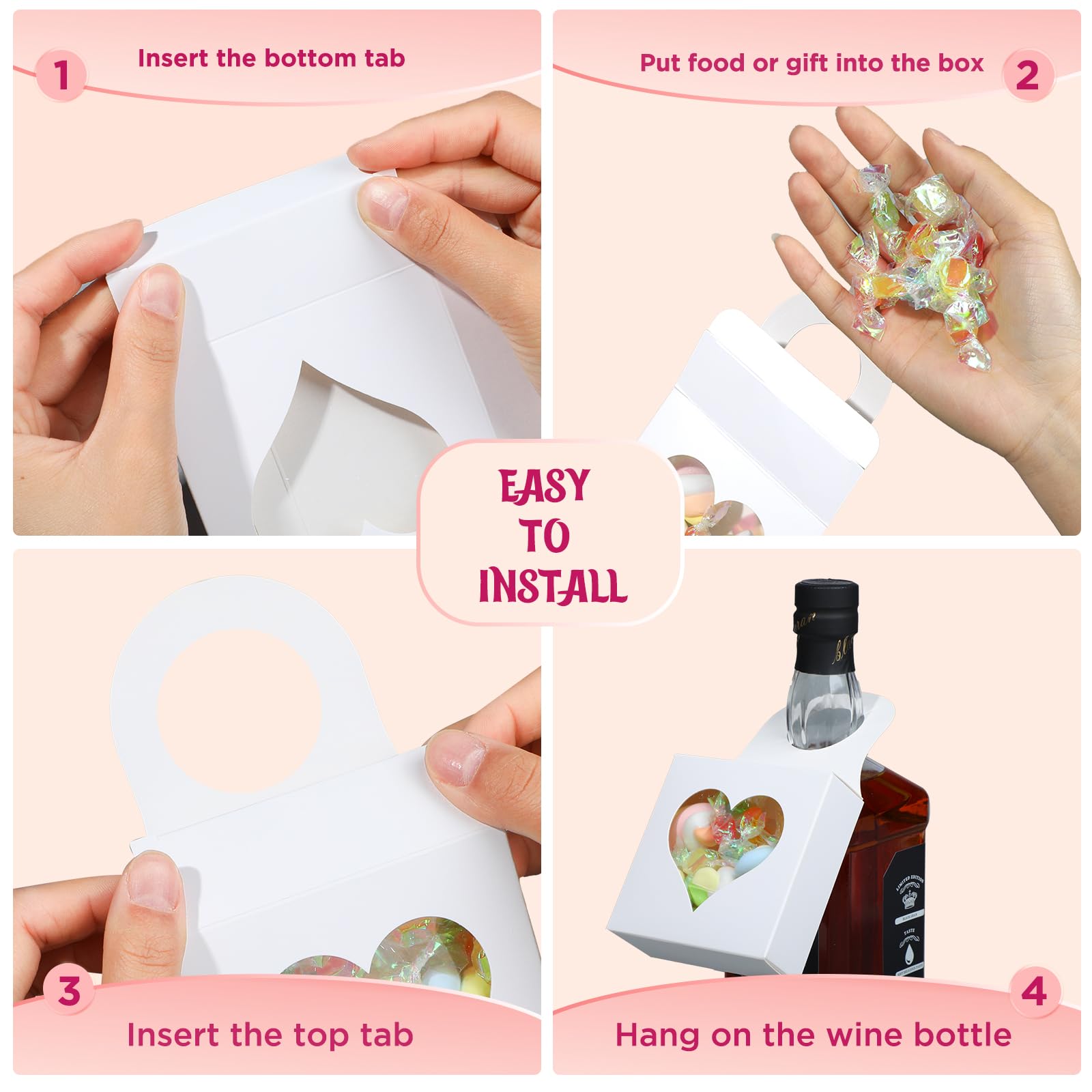 ISKYBOB 20PCS Easter Wine Bottle Gift Boxes with Window - Kraft Paper Hanging Treat Boxes for Mini Charcuterie, Champagne & Party Favors - Perfect for Easter Gifts, Wedding Favors & Holiday Treats