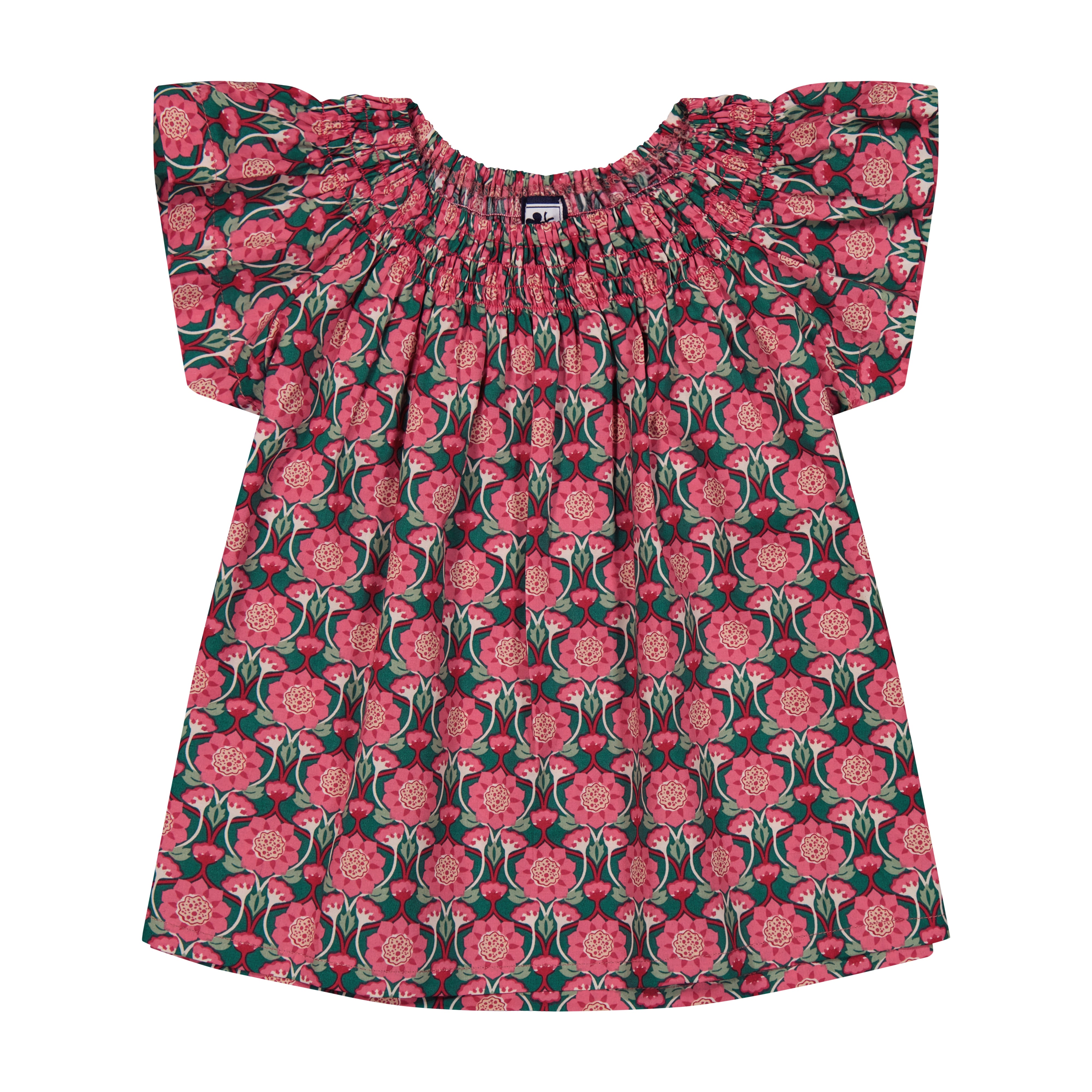 Molly Smocked Flutter Sleeve Blouse - Pink Lotus Floral Print Women's Tops for Spring Summer Casual Wear | Perfect for Beach Outings, Date Nights & Brunch Dates