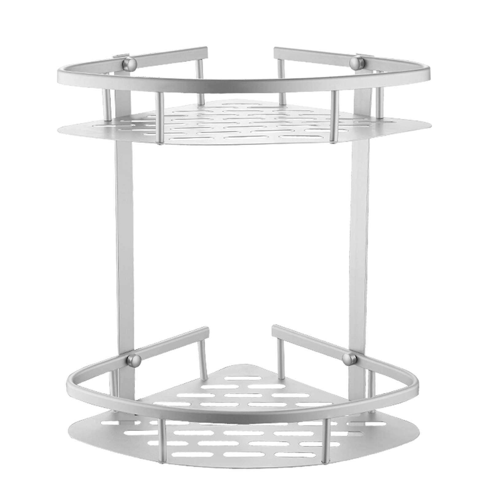 2 Tier No Drill Shower Shelf - Rustproof Aluminum Bathroom Corner Organizer with 2 Hooks, Self Adhesive Wall Mounted Storage Basket for Shampoo, Soap & Bath Essentials - Perfect for Small Bathrooms & Apartment Showers