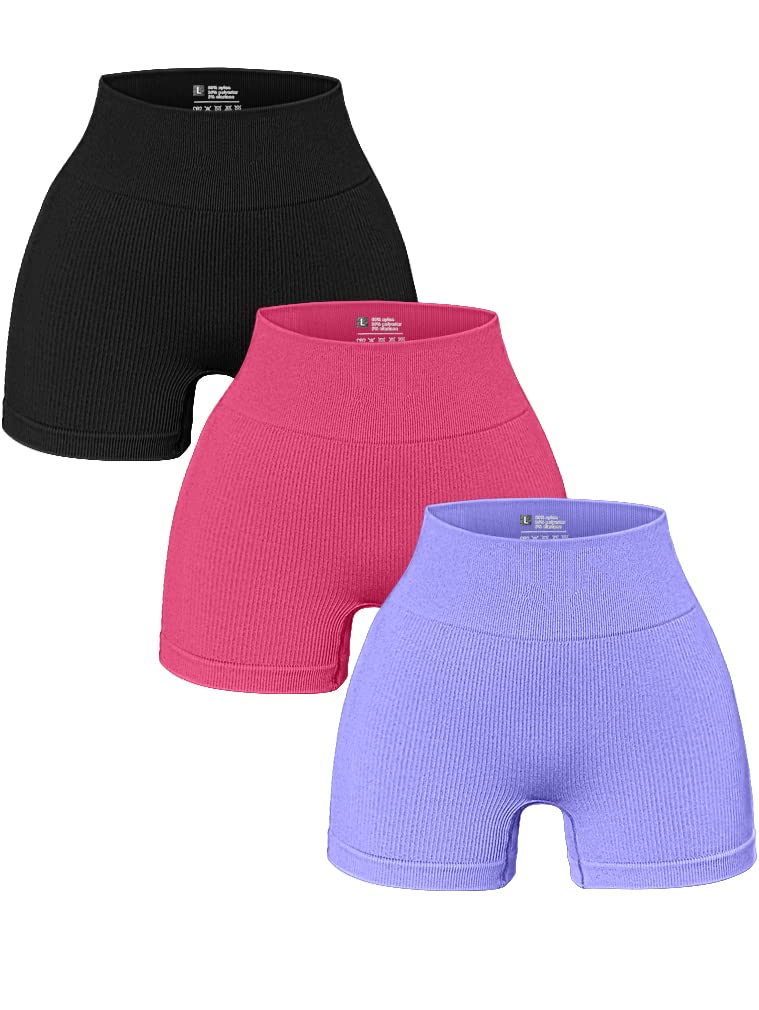 OQQ 3-Piece Women's Yoga Shorts - High Waist Seamless Workout Leggings for Gym, Running & Fitness | Breathable Athletic Shorts for Yoga, Pilates & Active Lifestyle