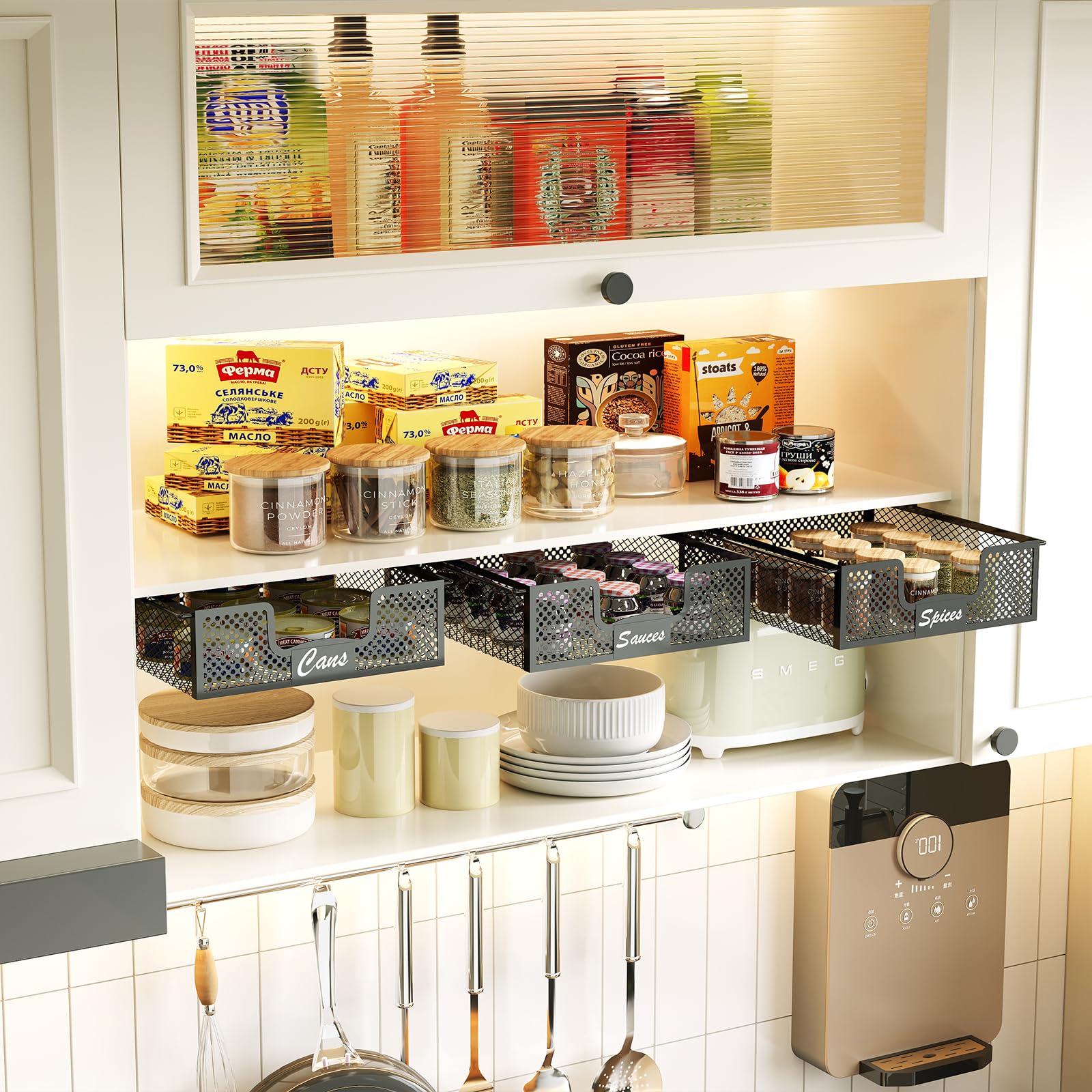 JKsmart 2-Pack Hanging Pullout Drawer Basket - Under Shelf Wire Organizer for K-Cups & Coffee Pods - Space Saving Kitchen Storage for Counter, Pantry & Cupboard - Perfect for Small Spaces & Coffee Stations