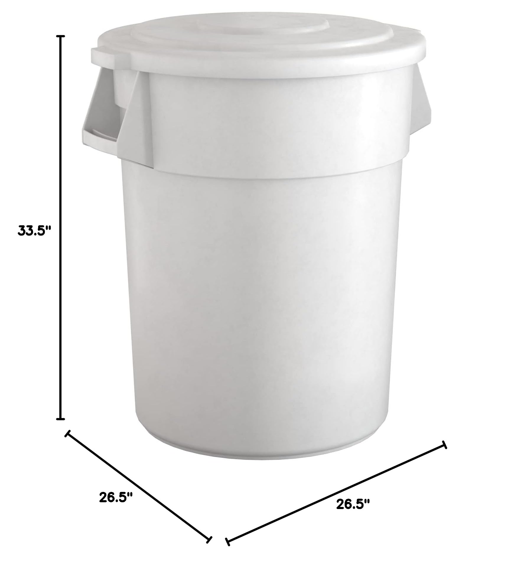 55 Gallon White Round Commercial Trash Can with Lid - Heavy Duty Large Capacity Garbage Bin for Restaurants, Offices, Schools, and Outdoor Use
