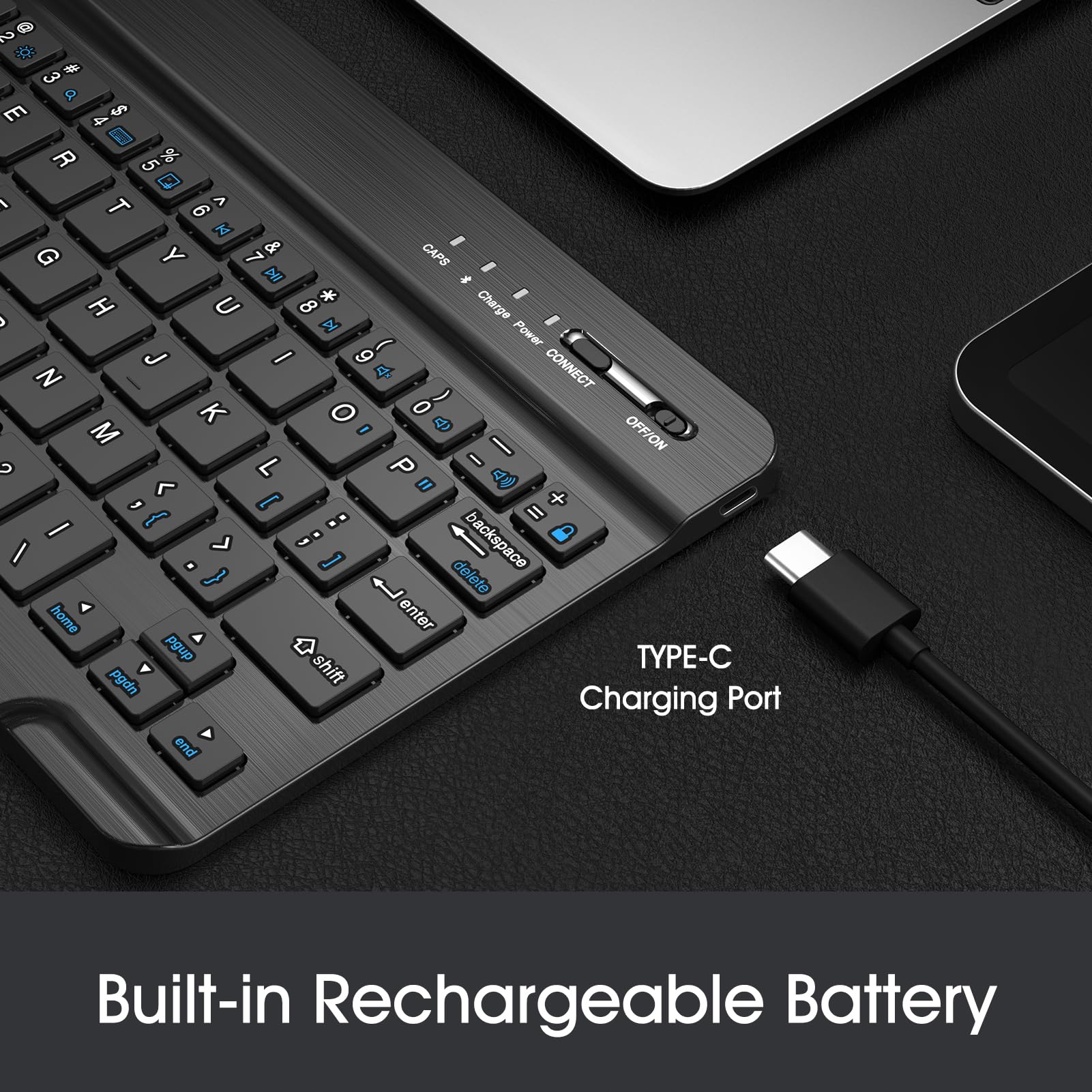 Fintie 8-Inch Ultrathin Wireless Bluetooth Keyboard - Compatible with iPad, Samsung Tablet, iPhone, Android Devices - Perfect for Work, Study & Travel (Black)