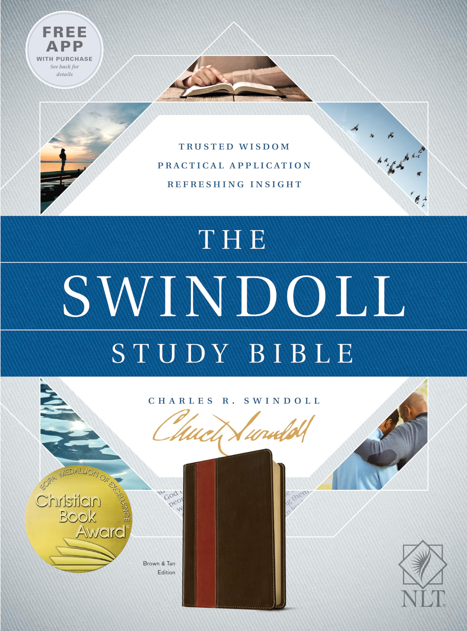 NLT Swindoll Study Bible - LeatherLike Brown/Tan for Devotional Reading
