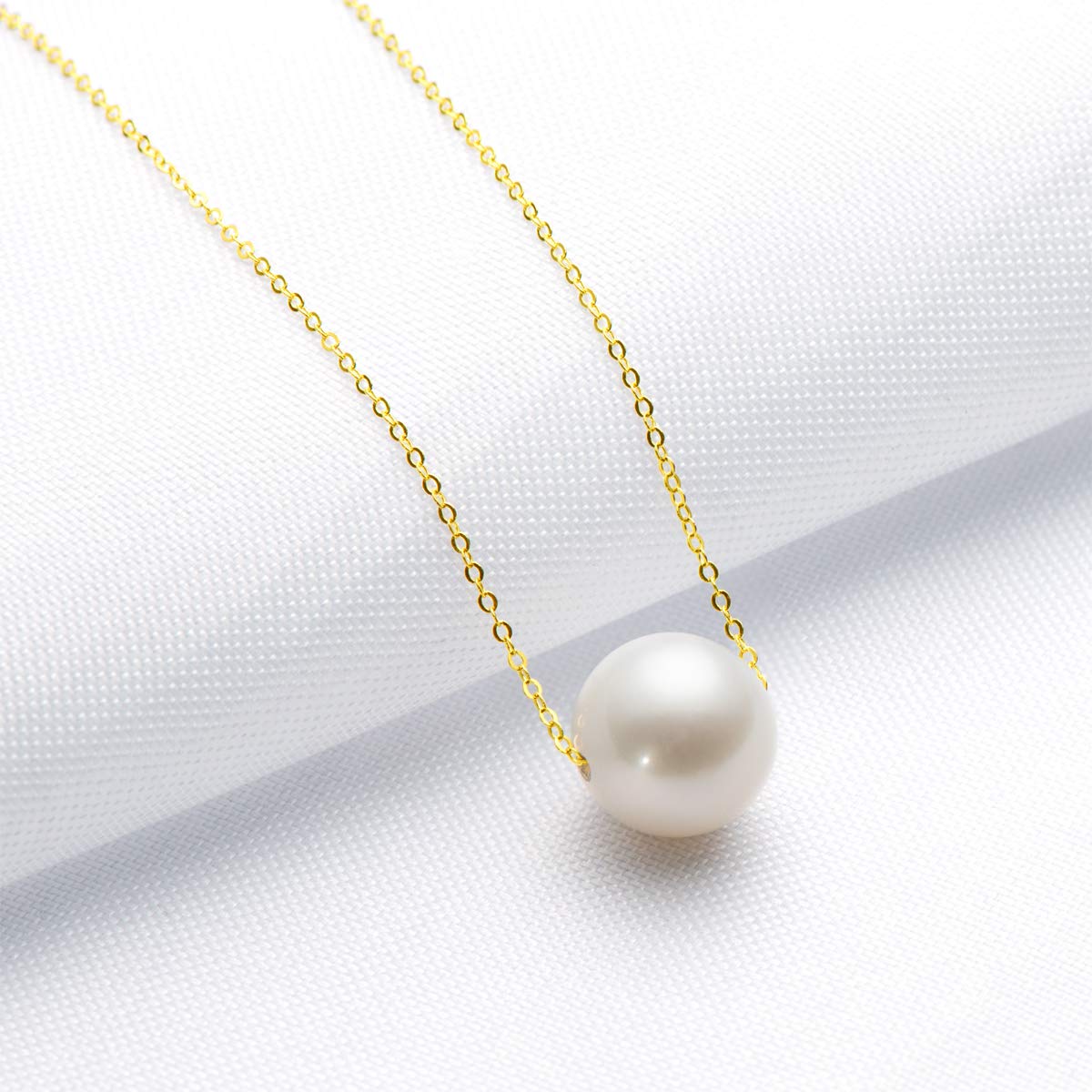 18K Gold White Pearl Pendant Necklace - 9.5-10mm Freshwater Cultured Pearl Jewelry for Women, Wife, Mom - Valentine's Day, Anniversary & Birthday Gift - Elegant White Gold/Yellow Gold Necklace for Wedding, Party & Special Occasions