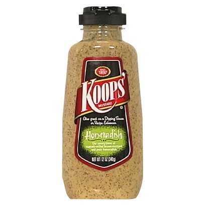 Koops Horseradish Mustard - Spicy & Tangy Condiment, 12-Ounce Squeeze Bottles (Pack of 12) - Perfect for Sandwiches, Hot Dogs & BBQ Grilling