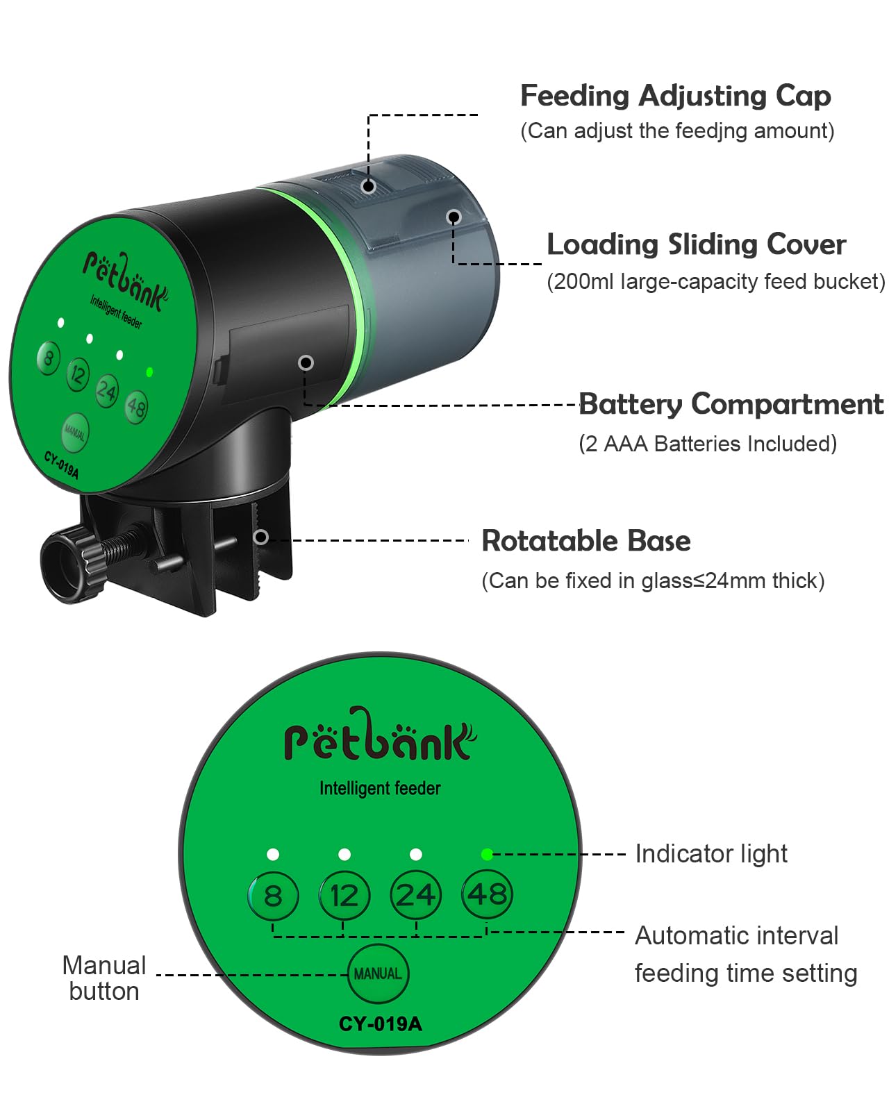 Automatic Fish Feeder for Aquarium - Battery Operated Timer Fish Food Dispenser with 2 AAA Batteries Included - Perfect for Vacation & Daily Feeding