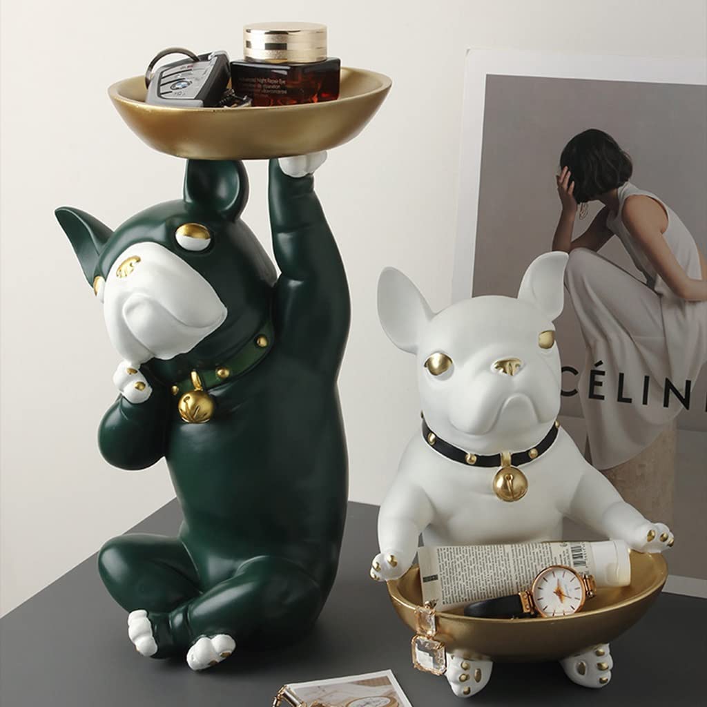 Gold Resin Bulldog Figurine - Coin Bank, Jewelry Tray & Key Holder - Decorative Dog Statue for Home Office Desk - Perfect for Gift Giving, Candy Storage & Tabletop Decor