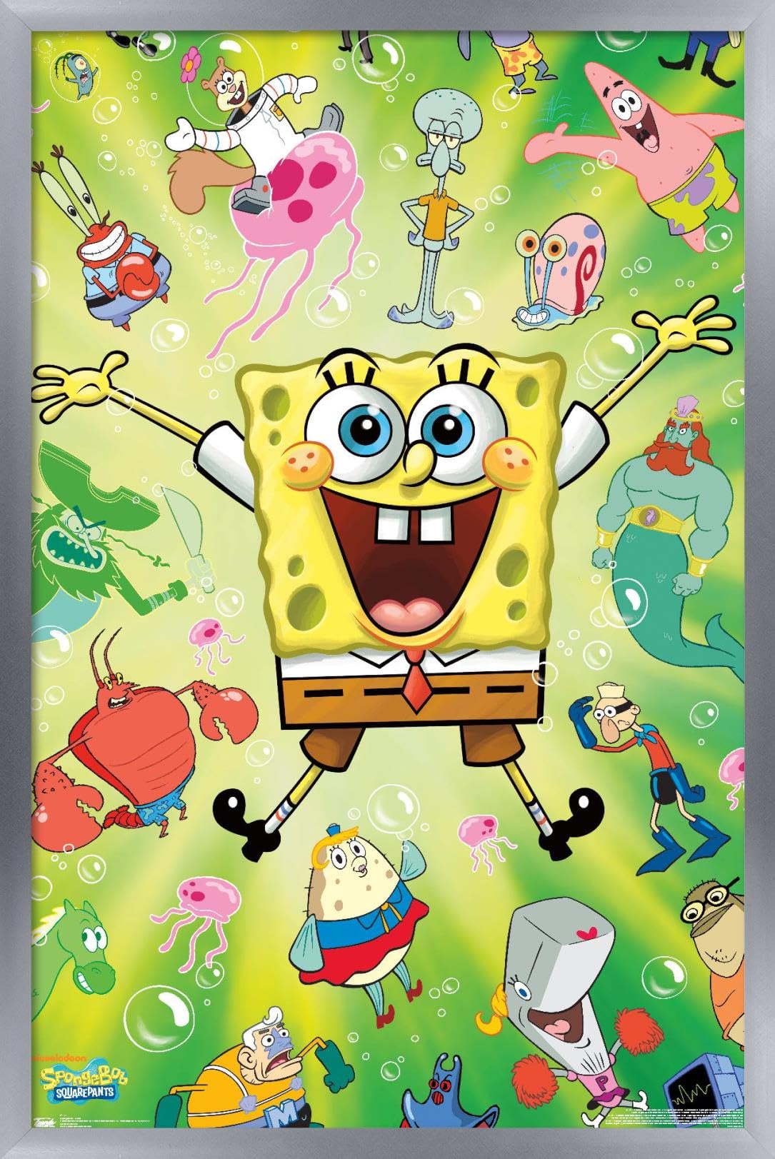 Trends International Nickelodeon SpongeBob SquarePants Burst Wall Poster - 22.375 x 34 Inches, Silver Framed Version - Perfect for Kids' Bedroom Decor & Cartoon Themed Rooms