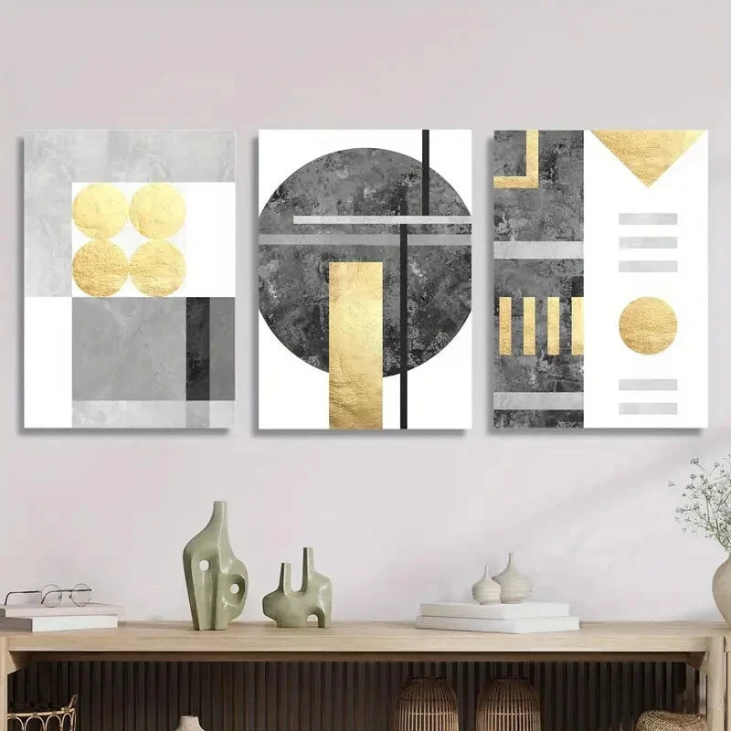 3-Piece Metal Wall Art Set - Simple Gilded Design, Ready to Hang - Perfect for Living Room, Bedroom & Office Decor