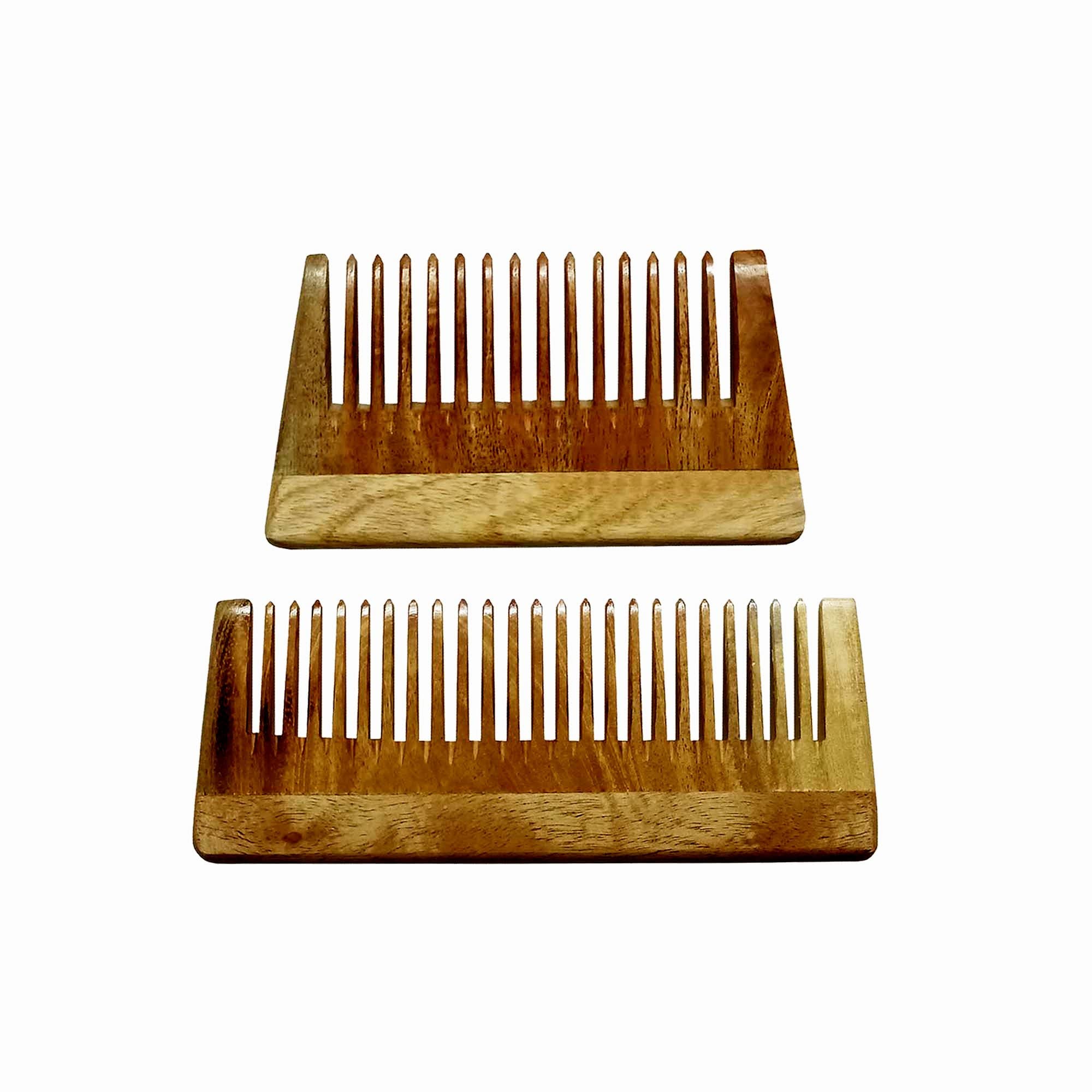 Ginni Innovations 2-Pack Neem Wood Combs for Hair Detangling (Medium & Small) - Natural Ayurvedic Hair Care for Smooth & Tangle-Free Hair - Perfect for Daily Use, Travel & Salon Styling - G-FG