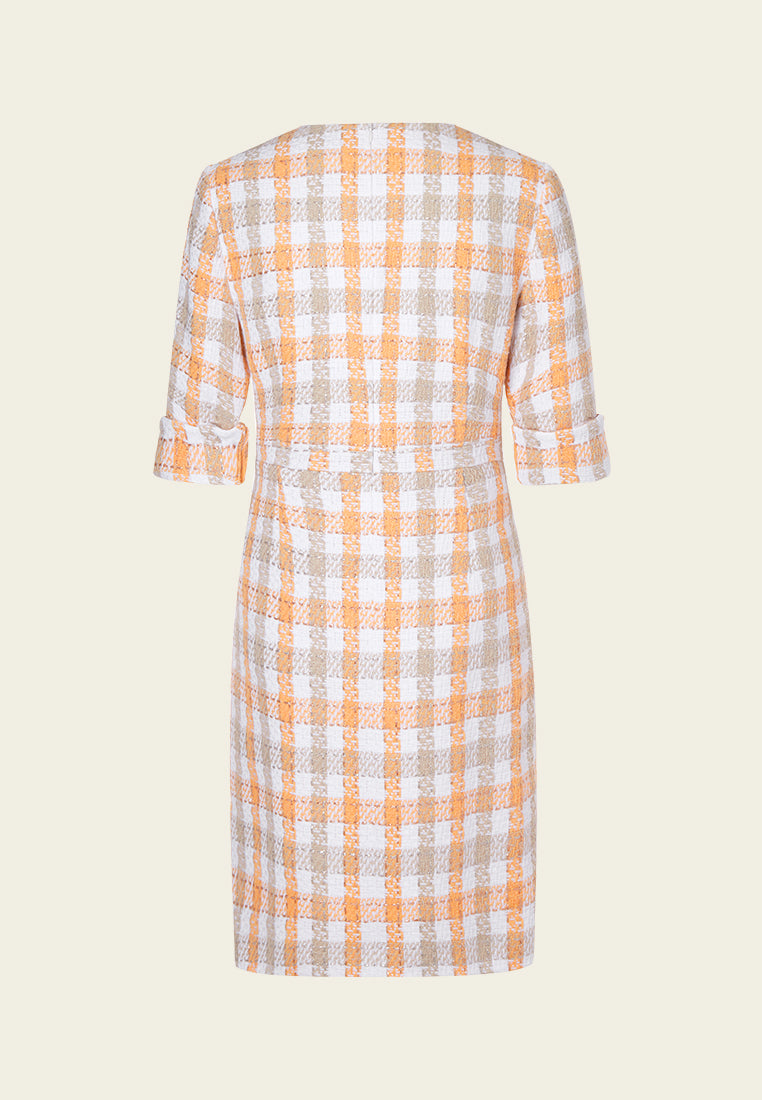 Pastel Tone Tweed Dress for Women - Elegant A-Line Vintage Style Dress for Office, Party & Special Occasions