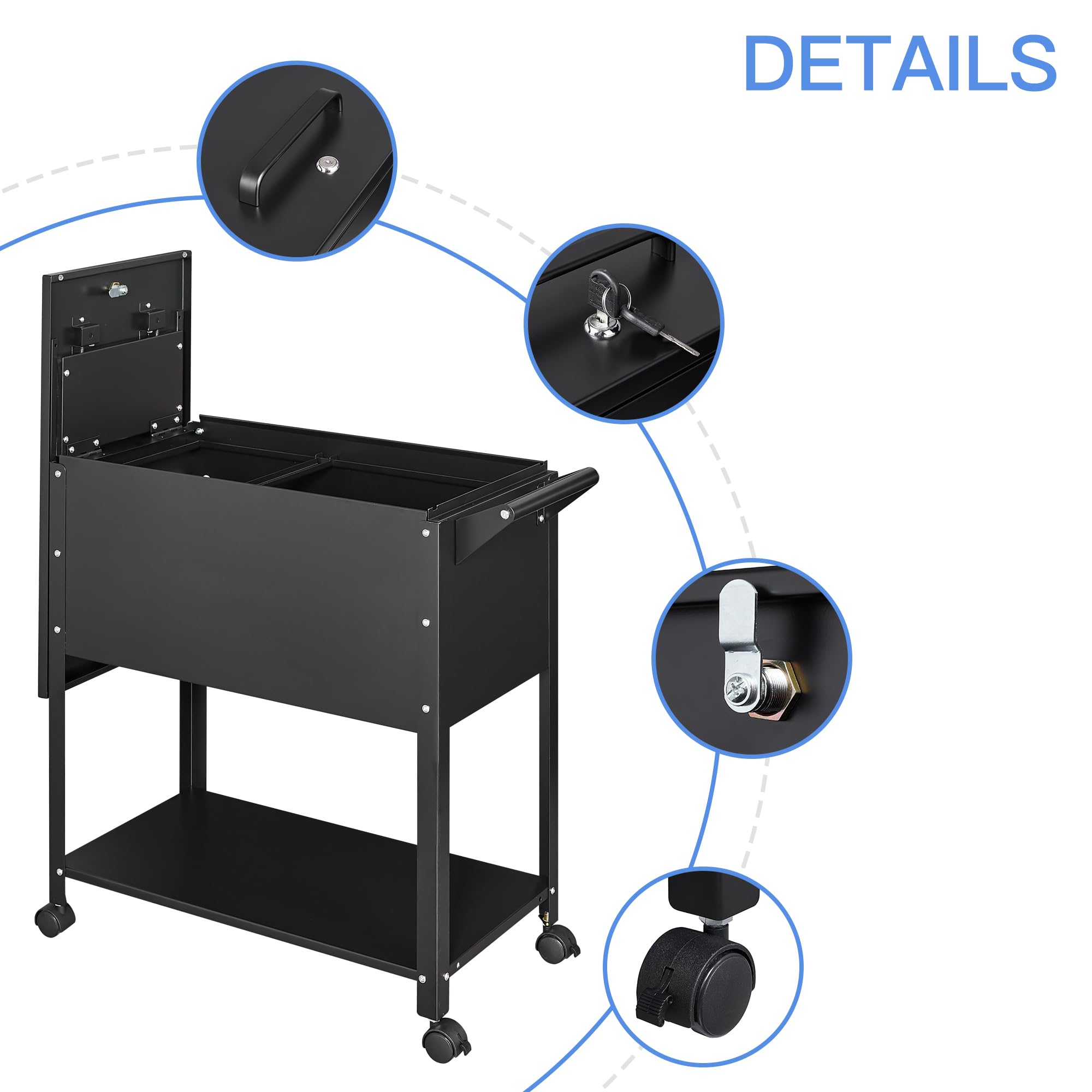 Yizosh Mobile File Storage Cart with Wheels - Lockable Metal Rolling File Cabinet Organizer for Legal & A4 Documents - Perfect for Office, Home, or School Use (Black)
