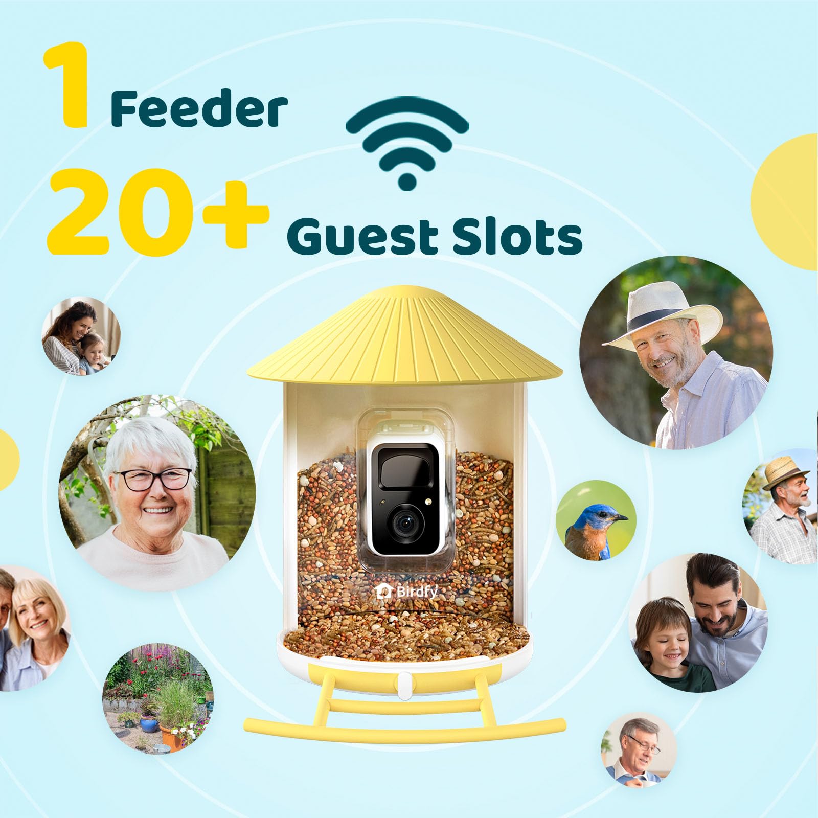 NETVUE by Birdfy Smart Bird Feeder with Camera - Wireless Outdoor Bird Watching Camera with Motion Detection, Auto Video Capture & Instant Alerts - Perfect Gift for Bird Lovers - Ideal for Backyard Birdwatching, Nature Monitoring & Wildlife Photography (Yellow)