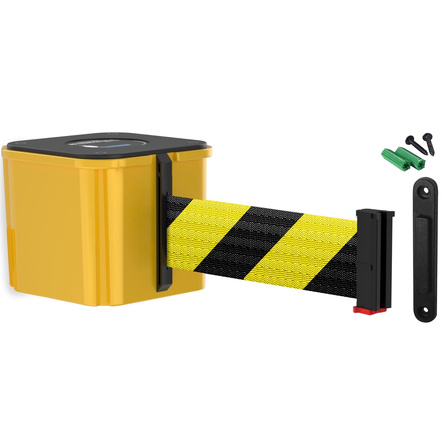 WM412 Retractable Belt Wall Mounted Yellow Crowd Control Barrier with 15' Black/Yellow Diagonal Belt - Queue Management System for Events, Stores & Public Spaces