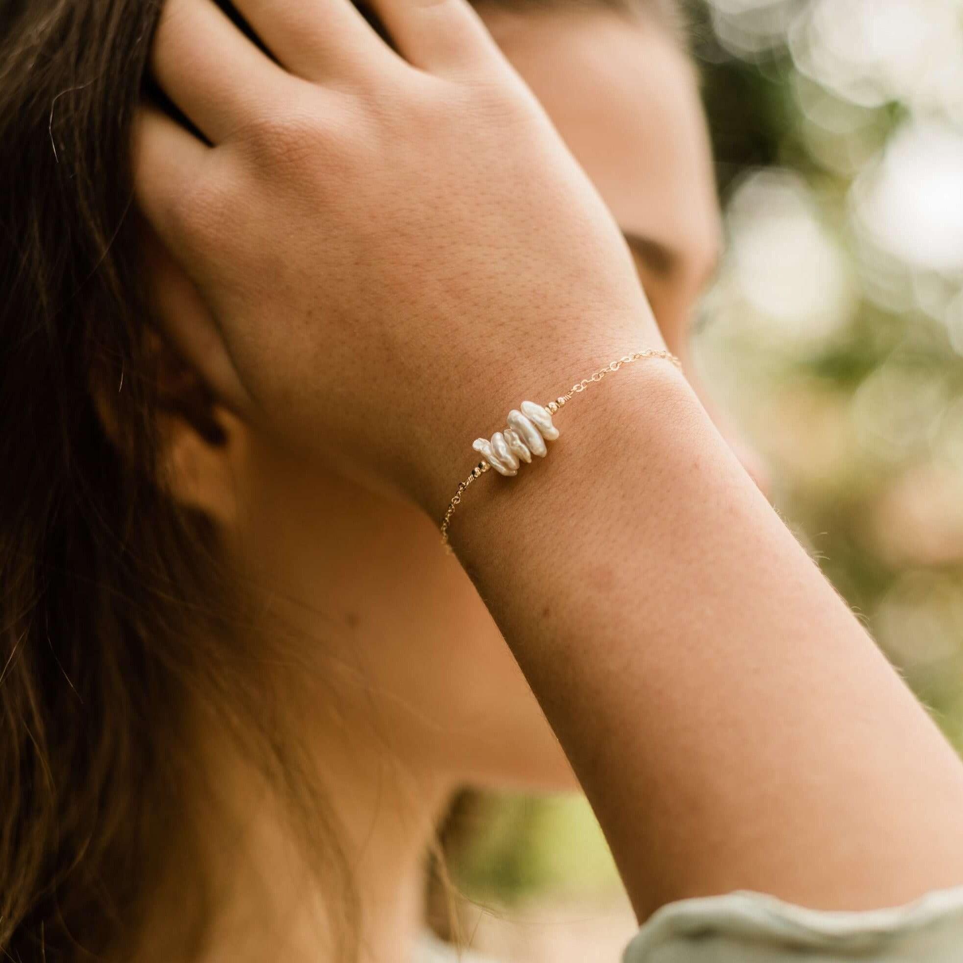 Elegant White Freshwater Pearl Chip Bead Bar Bracelet for Women - Perfect for Weddings, Parties & Everyday Wear