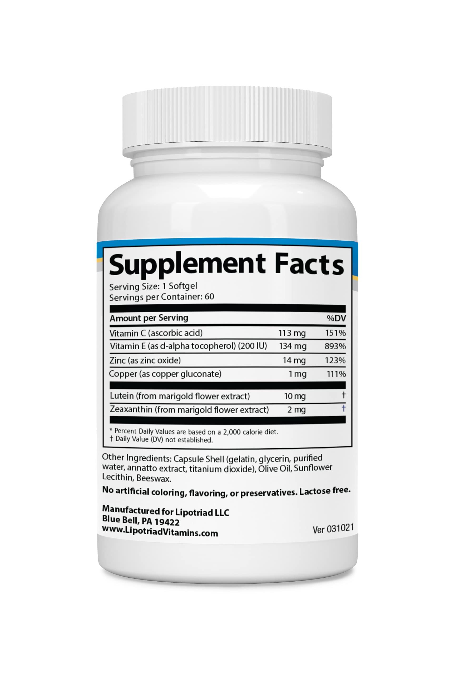 Visionary Eye Vitamins with Lutein & Zeaxanthin - 60 Capsules - AREDS 2 Formula for Macular Degeneration & Vision Support - Eye Health Supplement for Adults - Perfect for Computer Users & Night Drivers