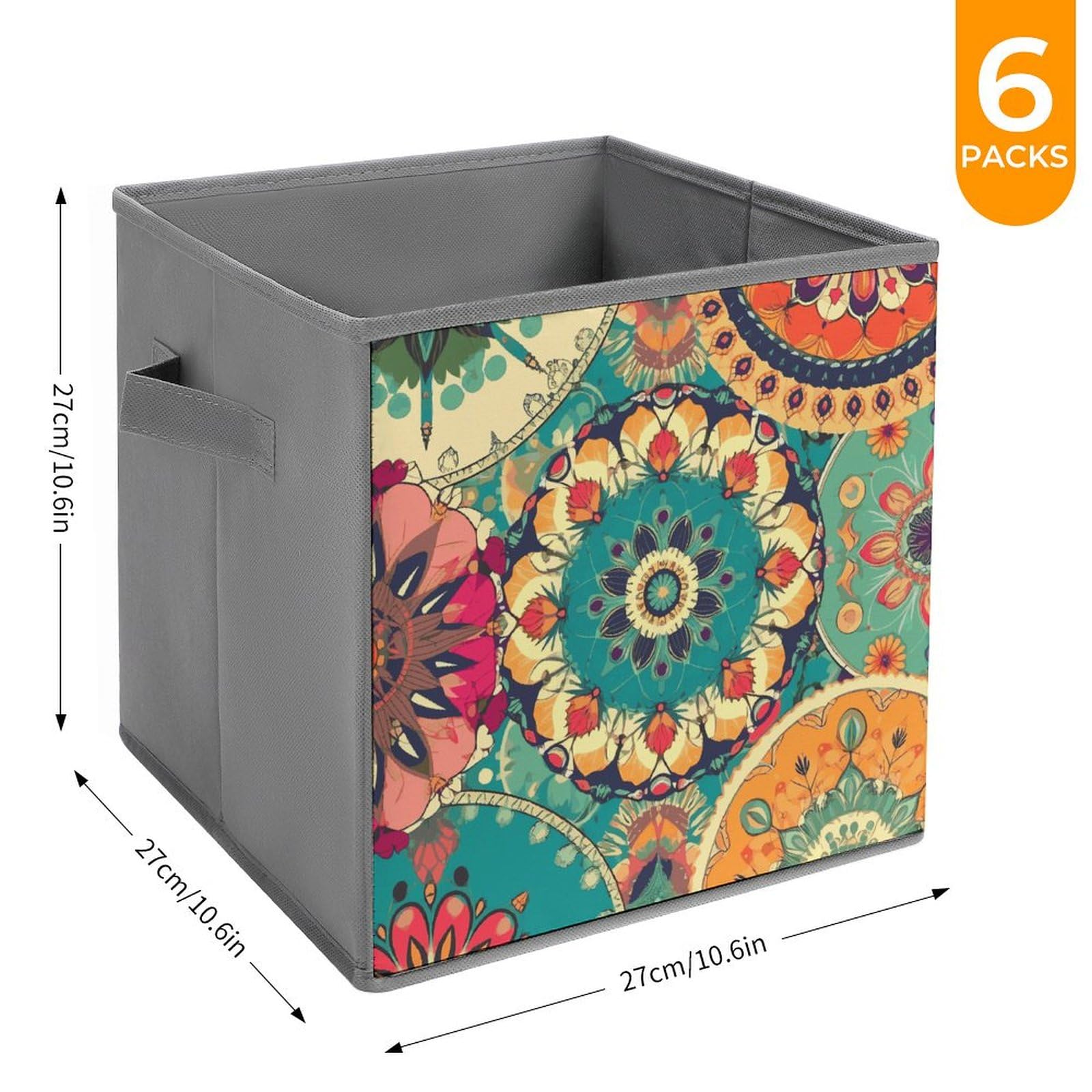 6-Piece Collapsible Round Storage Bins with Handles - Floral Print Fabric Organizing Baskets for Home, Closet, Shelf & Office Storage | Space-Saving Foldable Containers for Toys, Laundry & Household Items