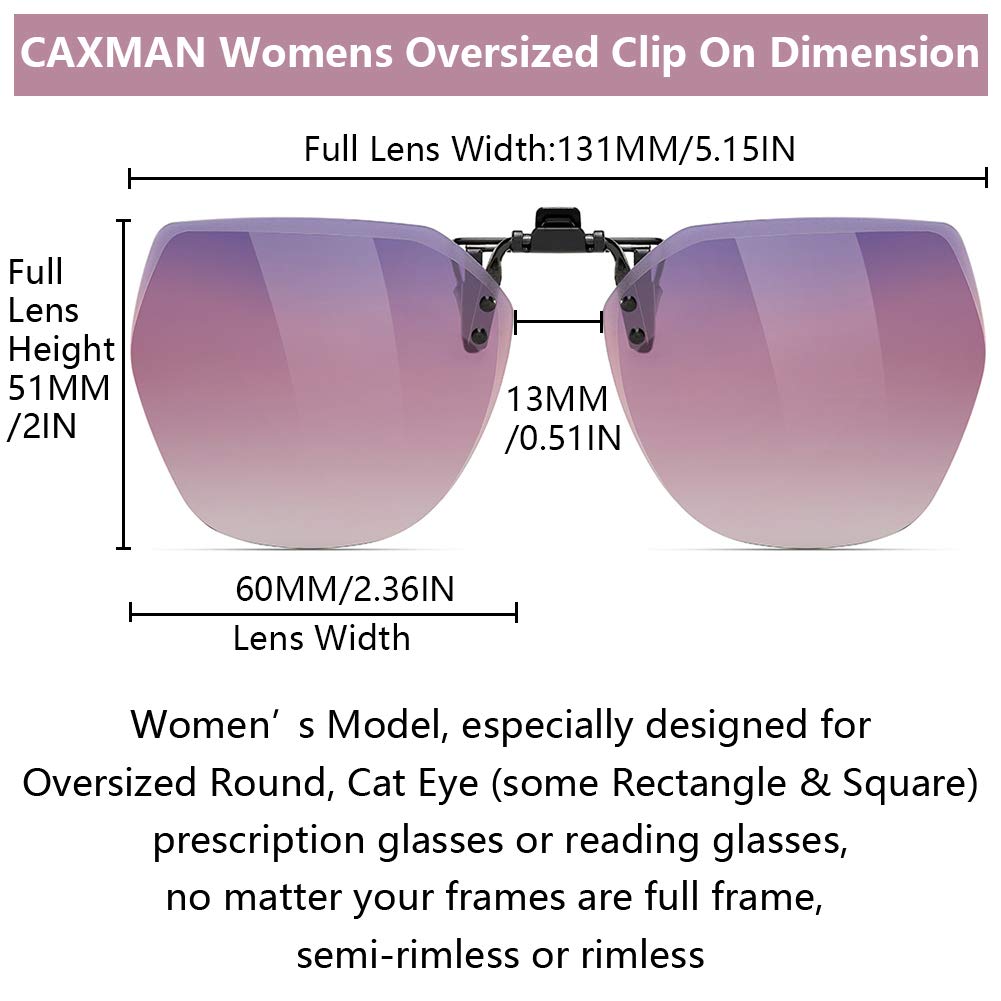 CAXMAN Polarized Clip-On Sunglasses for Women - Lightweight Polygon Style Sunglasses for Over Prescription Glasses | UV Protection, Anti-Glare, Fashionable & Comfortable for Driving, Outdoor Activities & Daily Wear