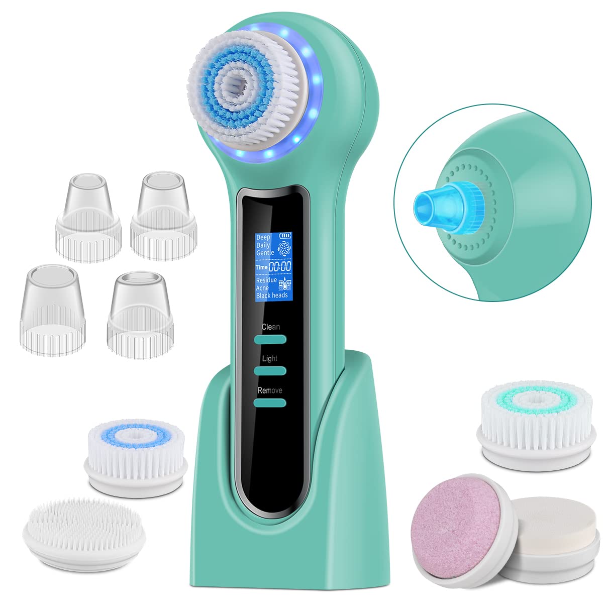 JLAA Rechargeable Electric Facial Cleansing Brush - Blackhead Remover & Pore Vacuum, IPX7 Waterproof with LCD Screen & Stand - Deep Cleansing for Women & Men - Perfect for Daily Skincare & Travel