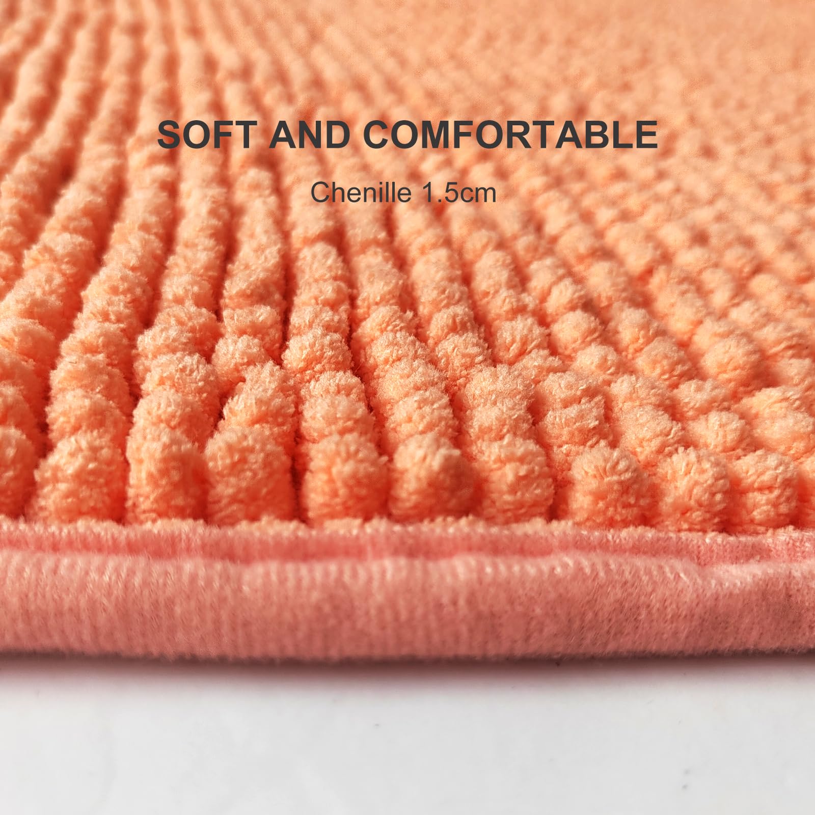 Premium Non-Slip Chenille Bath Mat Set of 2 - Ultra Soft Absorbent Shag Bathroom Rugs, Machine Washable (31x20 & 24x16 Inch, Light Coral) for Spa-Like Comfort - Perfect for Bathroom, Shower & Vanity Areas