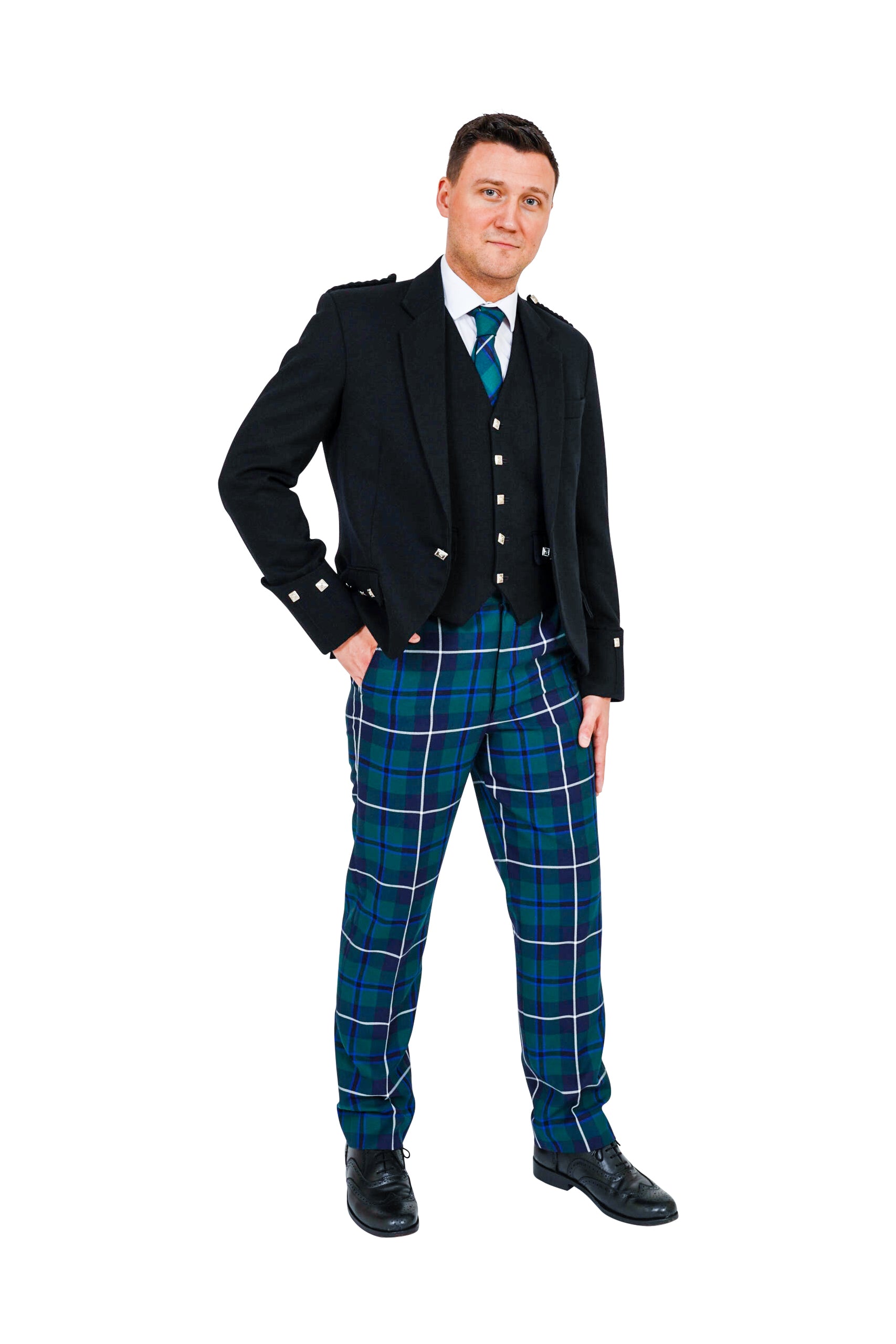 Modern Douglas Tartan Trews for Hire - Premium Scottish Highland Dress Outfit for Weddings, Events & Costume Parties