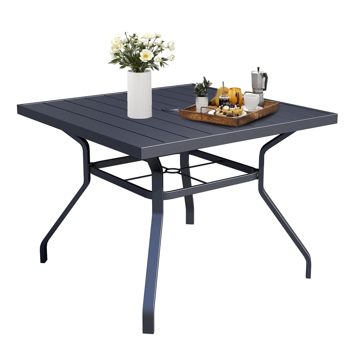 Outdoor Square Bistro Table 37x37 Inch - Black Metal Steel Picnic Table with 1.57