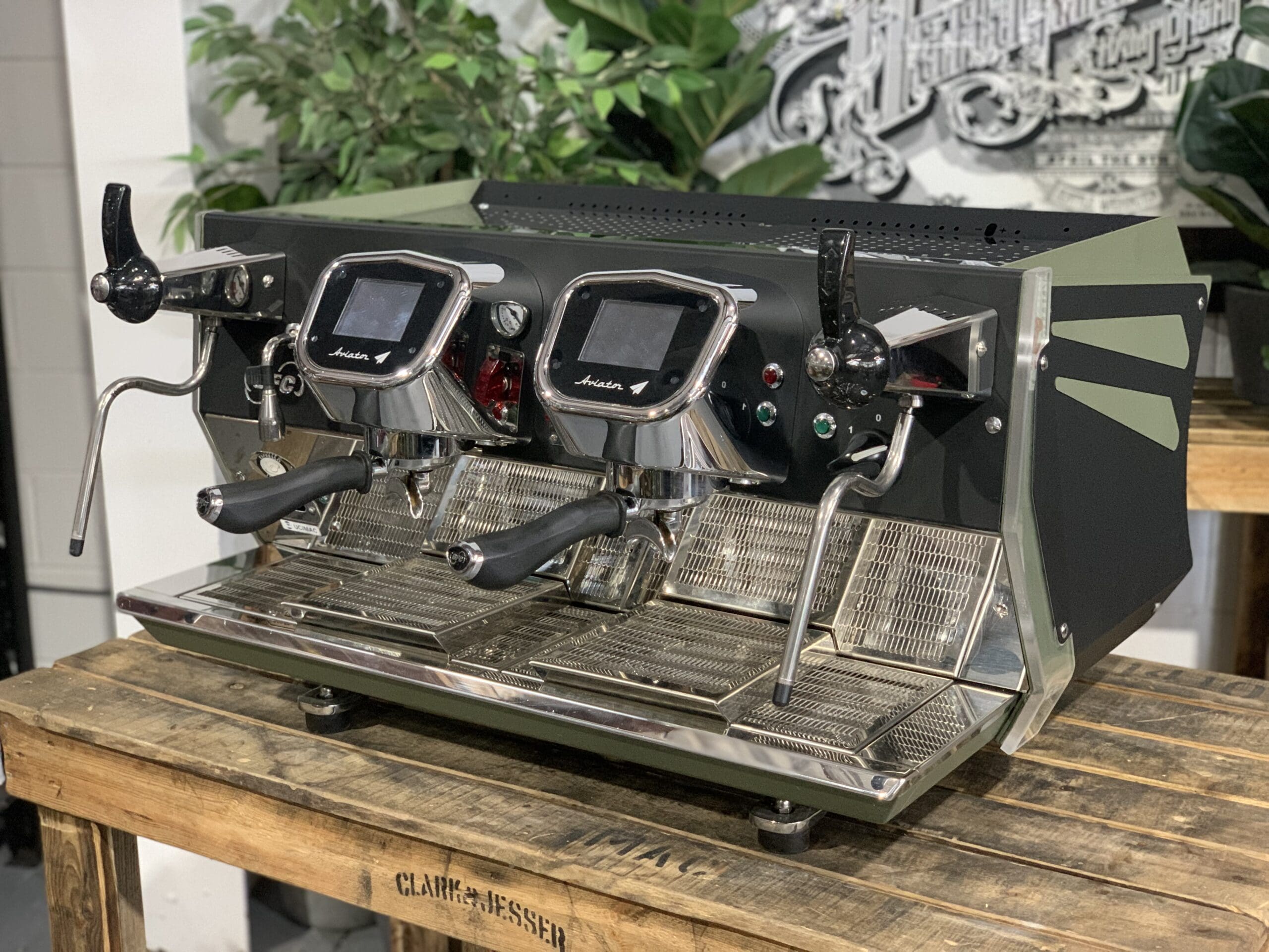 BFC Aviator 2 Group Dark Green & Black Commercial Espresso Machine - Perfect for Cafes, Restaurants, and Coffee Shops