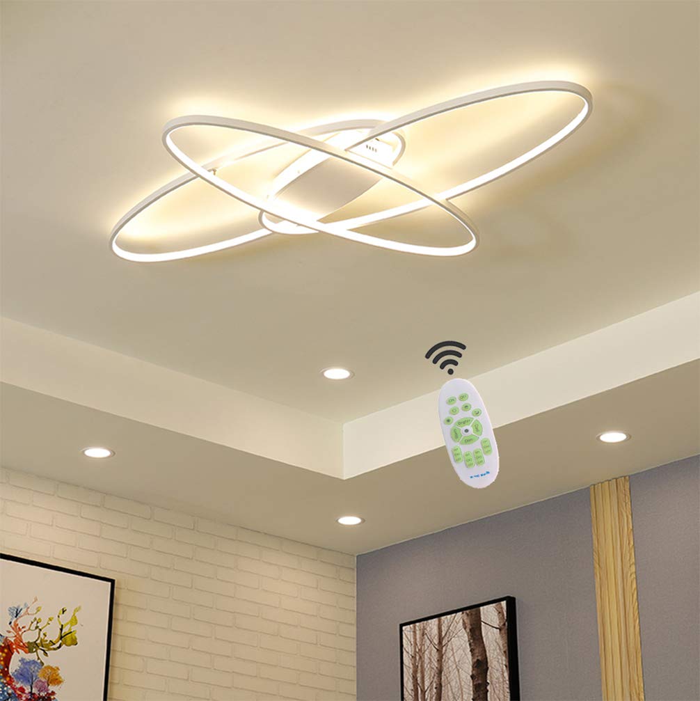 Dimmable LED Ceiling Light Fixture with Remote Control - Modern Oval Flush Mount Chandelier for Living Room, Bedroom, Dining Room & Kitchen - Energy Saving White Lighting for Home Decor & Ambient Illumination
