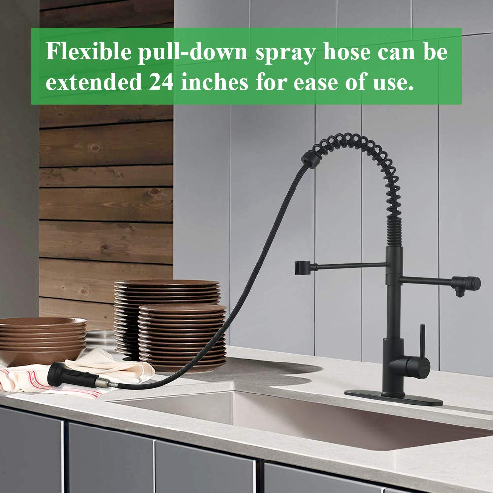 Premium Matte Black Stainless Steel Pull-Down Kitchen Faucet with Water Filtration - High Arc Bar Sink Faucet for Modern Home & Commercial Use (Model PB1030) - Perfect for Drinking Water, Cooking, and Dishwashing