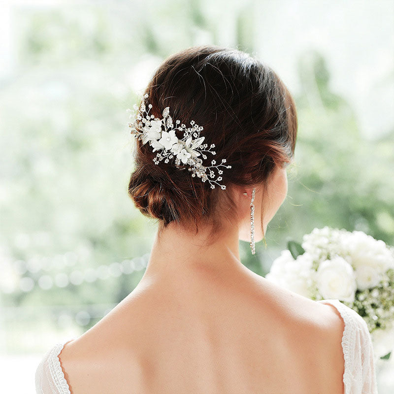 Sparkling Silver Rhinestone Crystal Flower Hair Comb for Brides – Elegant Wedding Hair Accessory for Bridal Shower, Ceremony & Special Occasions