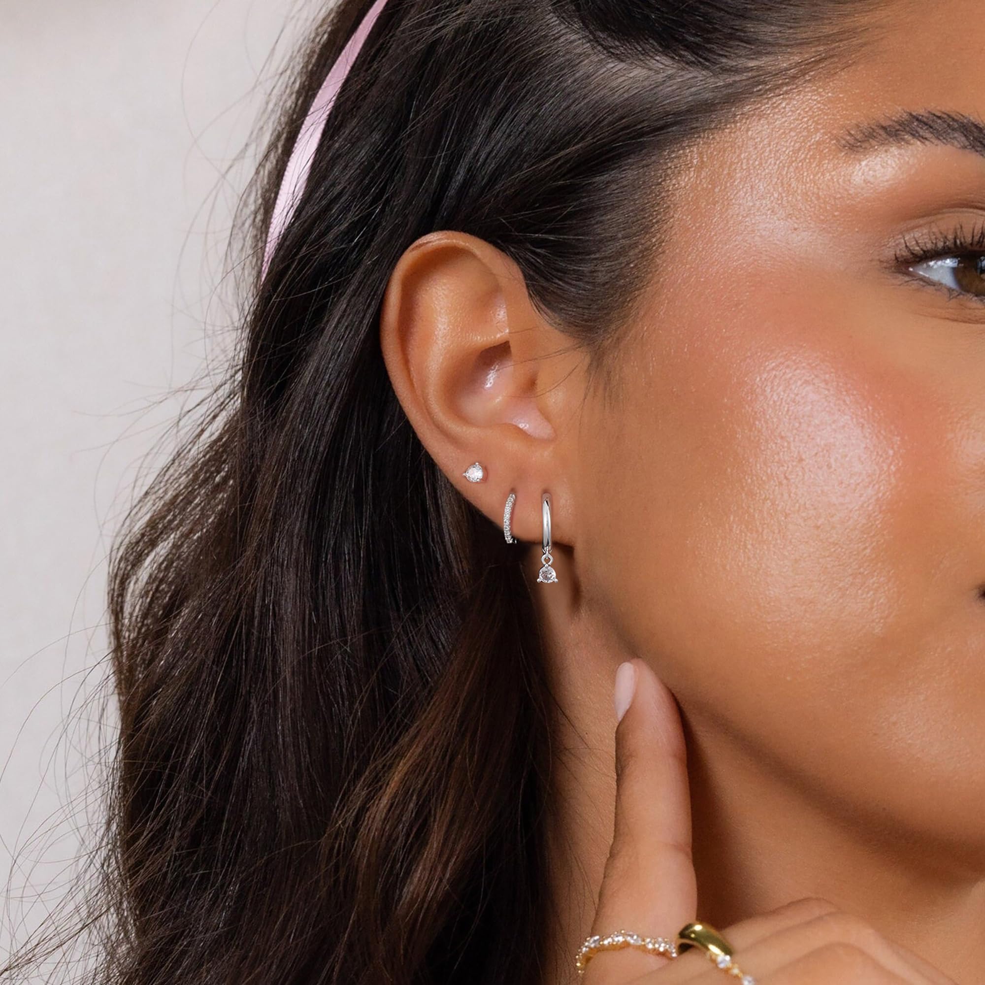 3 Pairs 14K Gold Plated Hoop Earrings Set - Dainty Stud, Dangle & Huggie Earrings for Women | Hypoallergenic, Trendy Small Gold Jewelry | Perfect for Everyday Wear, Parties & Gifts