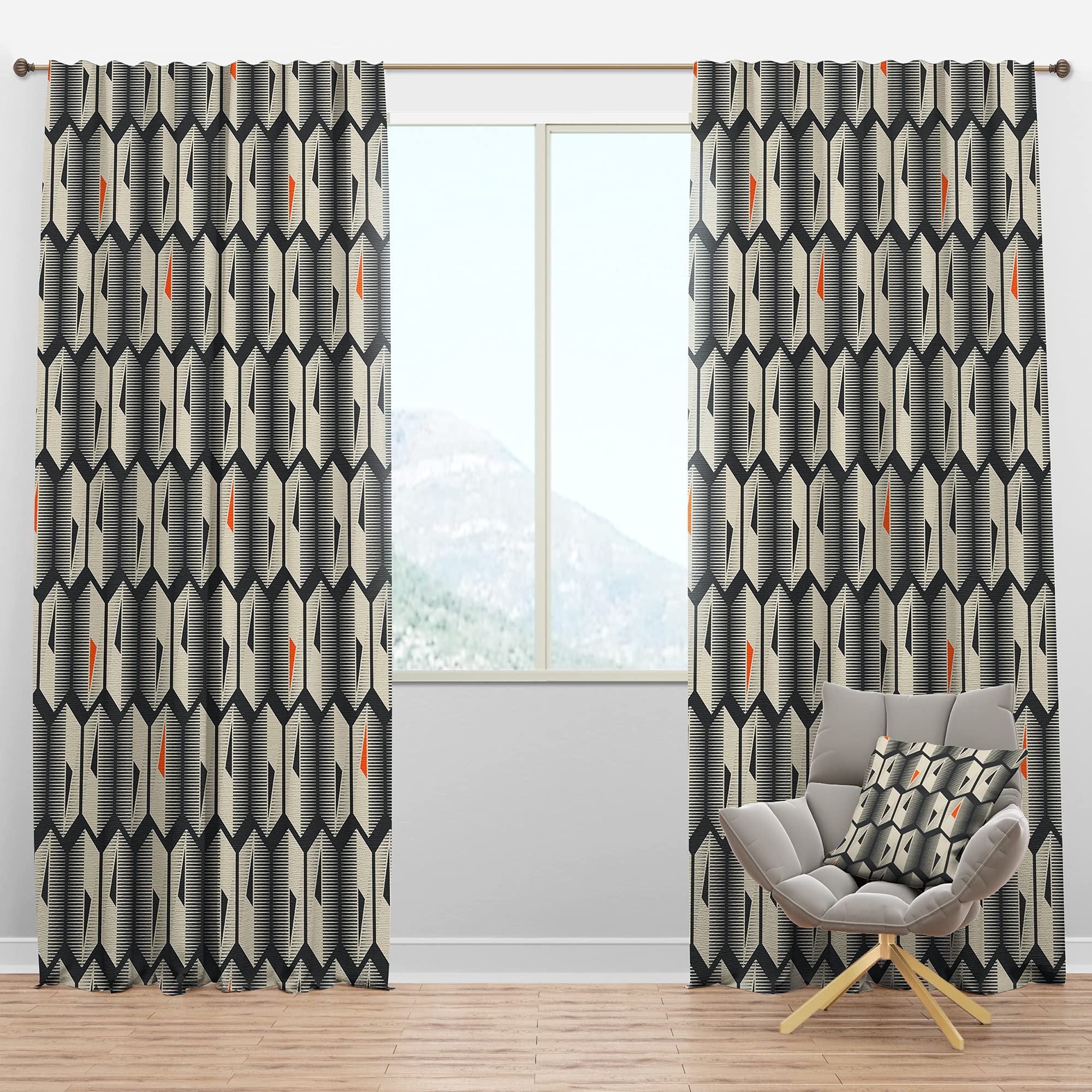 DesignQ Blackout Curtains - Abstract Retro Geometric Triangle Pattern Thermal Insulated Drapes for Bedroom & Living Room (52x95, Single Panel) - Perfect for Home Theater, Nursery & Light-Sensitive Sleepers
