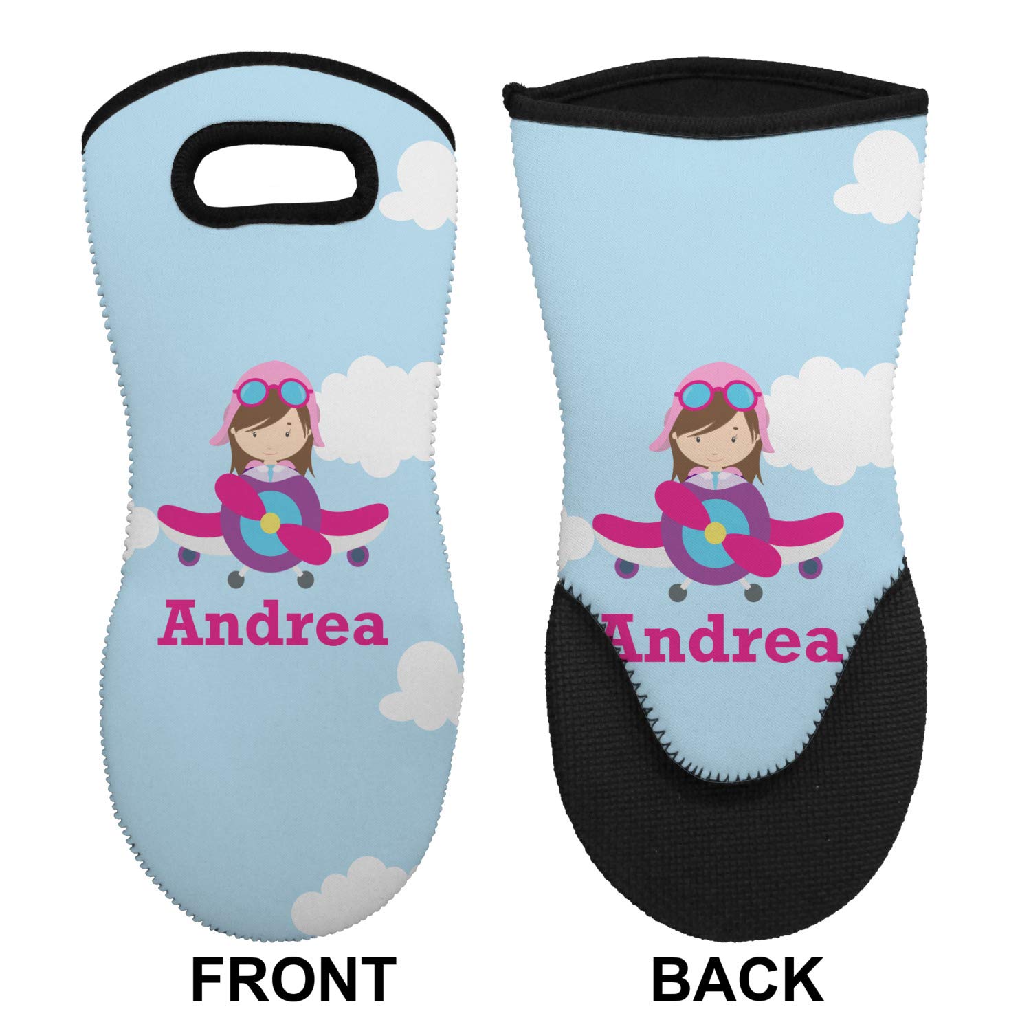 Custom Personalized Airplane & Girl Pilot Neoprene Oven Mitt with Name/Text - Heat Resistant Kitchen Glove for Baking, Cooking & Grilling - Perfect Gift for Aviation Enthusiasts & Aspiring Female Pilots