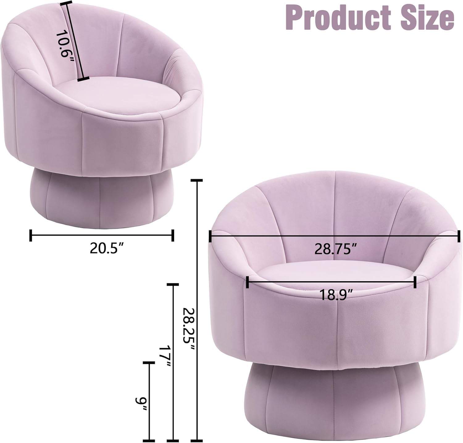 360° Swivel Velvet Accent Chair - Modern Round Barrel Upholstered Sofa for Bedroom, Living Room & Office - Perfect for Reading Nook, Lounge Area or Small Space Decor