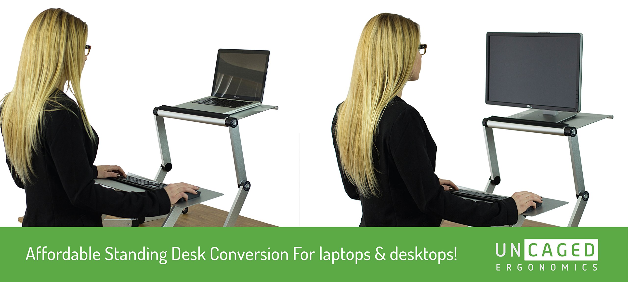Adjustable Standing Desk Converter for Laptop & Computer - WorkEZ Sit to Stand Desk Riser with Keyboard Tray & Negative Tilt, Black | Perfect for Home Office, Gaming Setup & Workspace Ergonomics