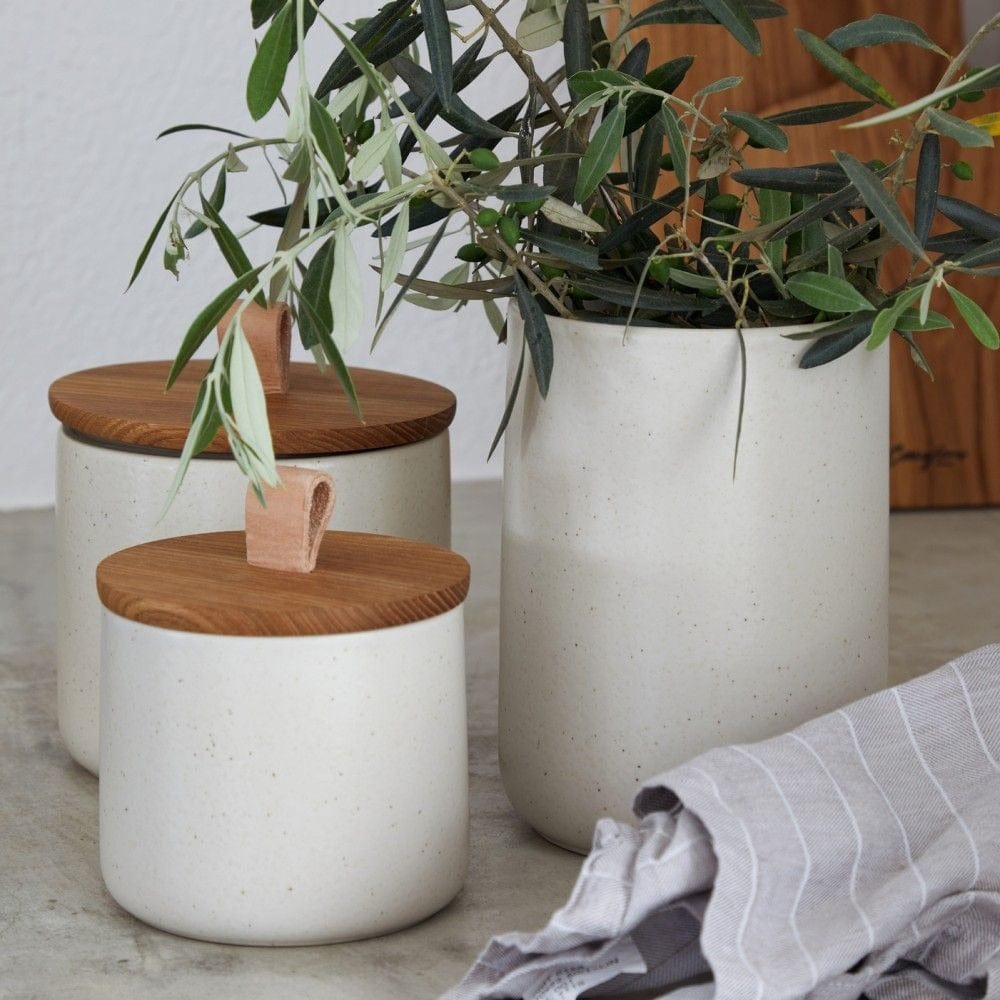 Casafina Pacifica Airtight Canister with Oak Wood Lid - Vanilla Scented - Perfect for Kitchen Storage, Pantry Organization & Home Decor