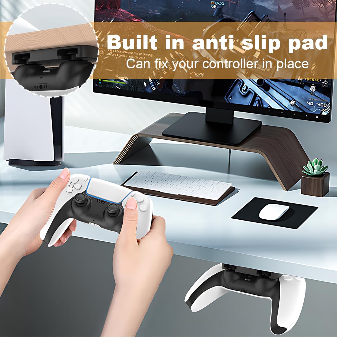 2-Pack Under Desk Controller Mount Holder for PS5 & PS4 - Gaming Accessories for DualSense & DualShock - Space-Saving Desk Organizer for Home & Office Gaming Setup