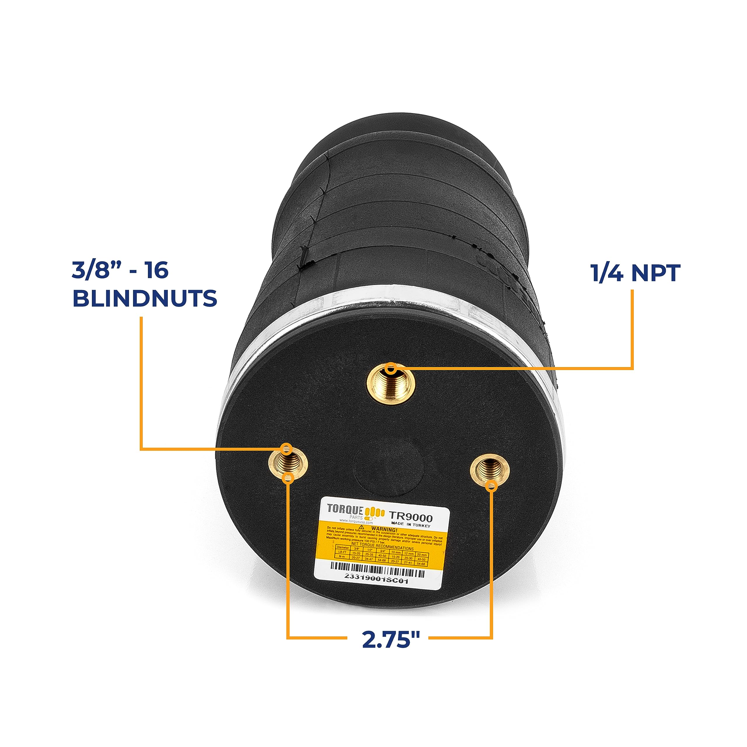 TORQUE 2-Piece 9000 Air Bag Replacement Kit - Compatible with Firestone Ride-Rite 9000 & Torque Airbag Suspension Systems (Replaces Firestone 9000 Air Spring) - Perfect for Heavy-Duty Trucks, RVs, and Towing Applications (2 x TR9000)