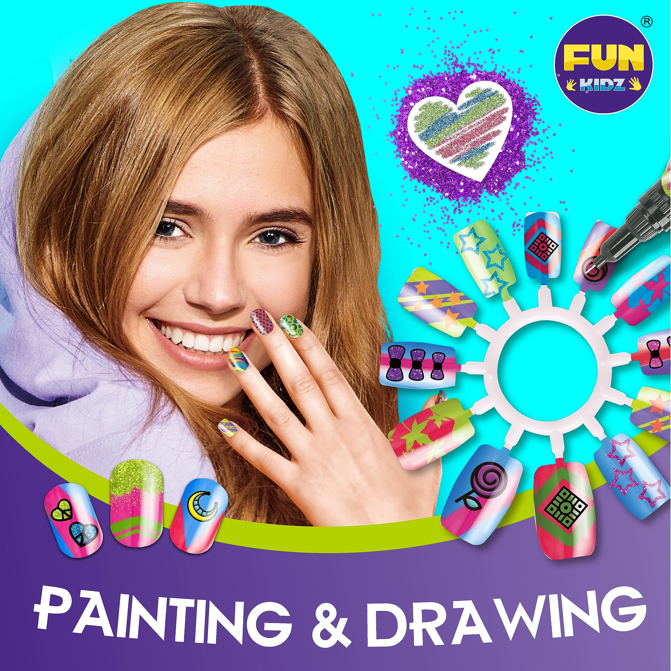 FunKidz Ultimate 315Pcs Kids Nail Art Kit for Girls Ages 7-12 - Glitter Nail Polish Pens, Temporary Nail Stickers & SPA Makeup Set (17.91