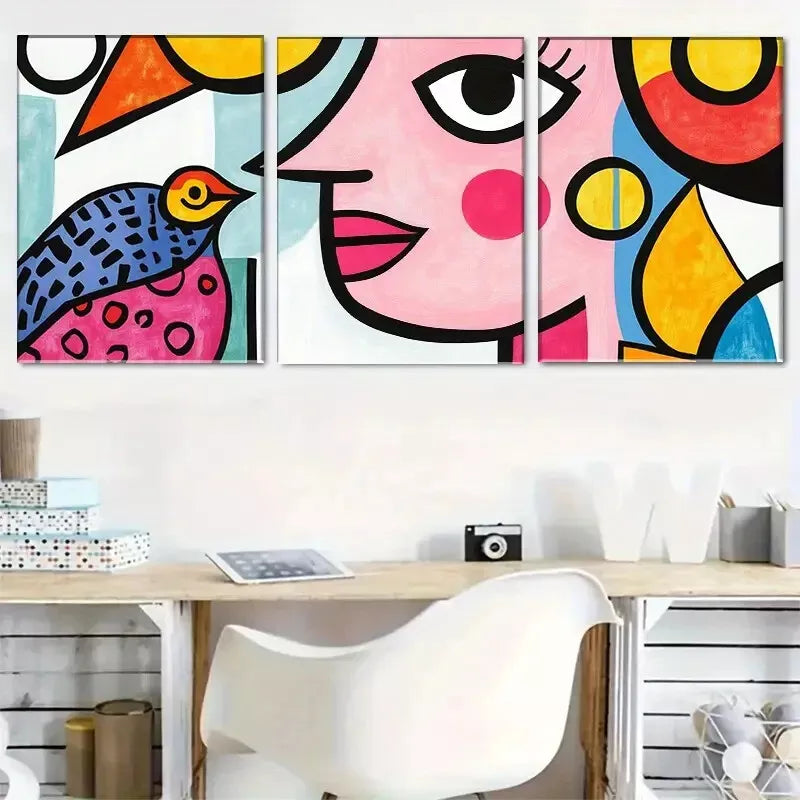 3-Piece Pop Art Wall Art Set - Framed Canvas 40x60cm (16x24in) | High Quality Print | Ready to Hang | Modern Home Decor | Perfect for Living Room, Bedroom & Office