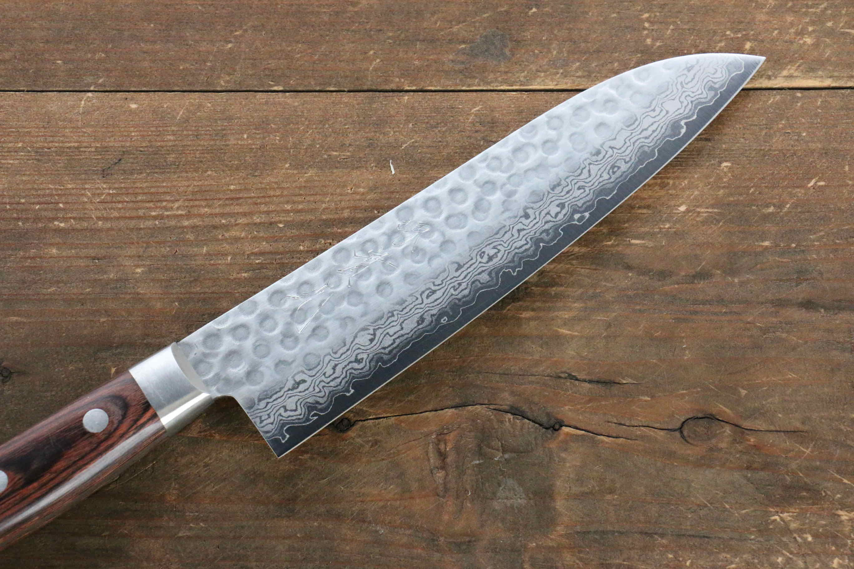 Premium Jikko VG10 17-Layer Damascus Santoku Knife 180mm with Mahogany Handle - Japanese Kitchen Knife for Professional Chefs & Home Cooking, Perfect for Slicing, Dicing & Chopping Vegetables, Meat & Fish