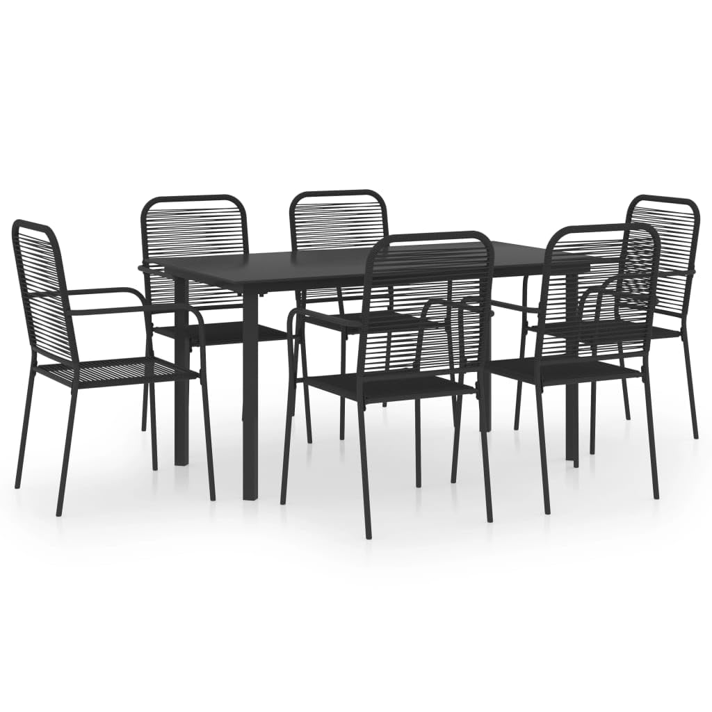 vidaXL 7-Piece Patio Dining Set - Black Glass & Steel Outdoor Table with Chairs - Retro Garden Furniture for Backyard, Poolside & Outdoor Entertaining
