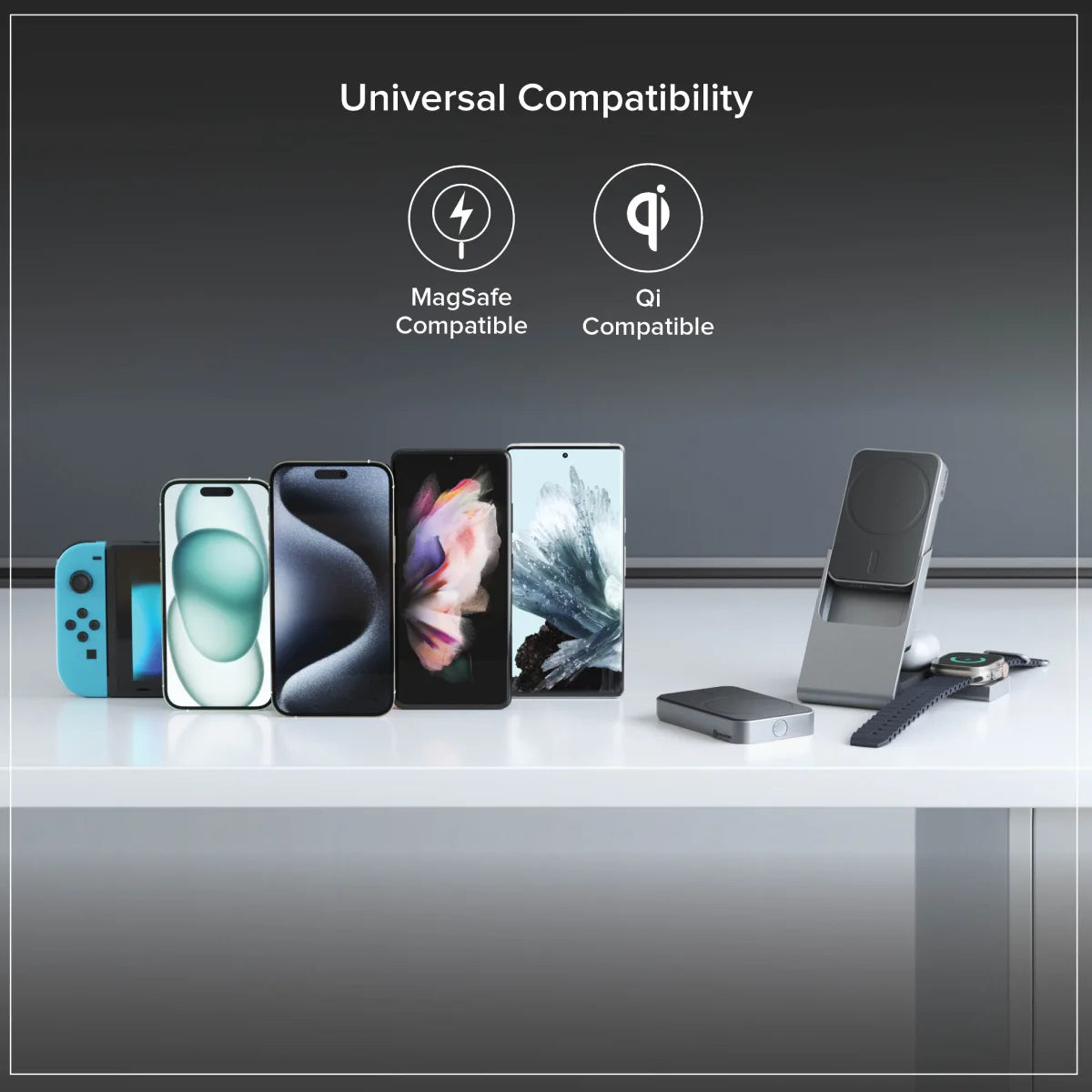 Matrix+ 3-in-1 Magnetic Wireless Charging Station for iPhone 16/12, Apple Watch & AirPods - 5000mAh Portable Power Bank with 30W Fast Charging & Worldwide Adapter - Perfect for Travel, Office & Nightstand Charging