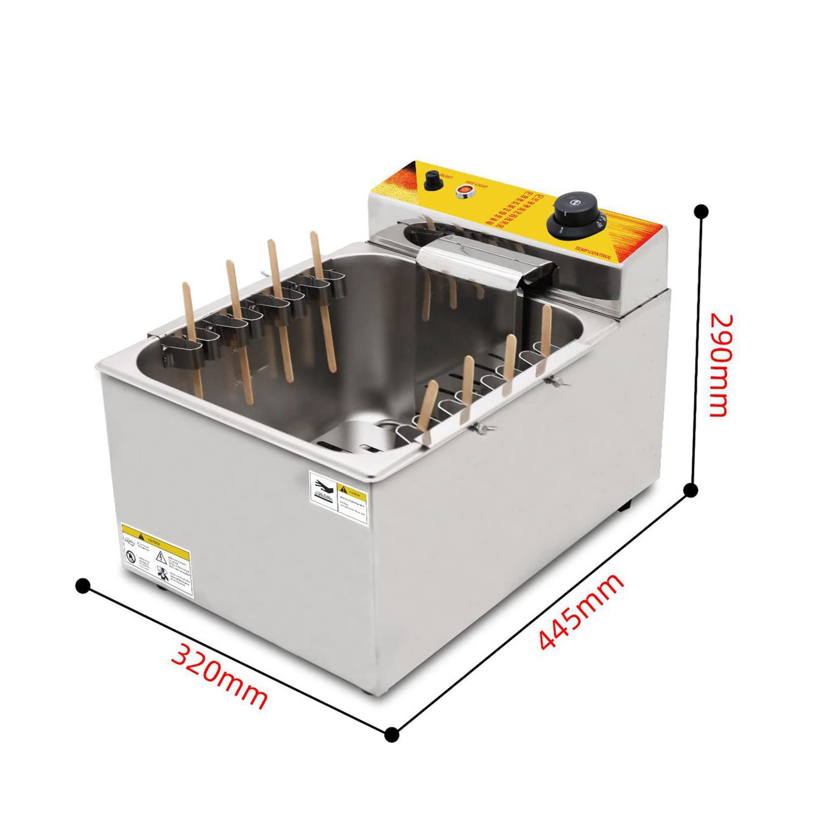 12L Commercial Electric Deep Fryer - Stainless Steel Korean Cheese Hot Dog & Corn Dog Maker with 8 Hooks - Perfect for Snacks, Street Food, and Restaurant Use