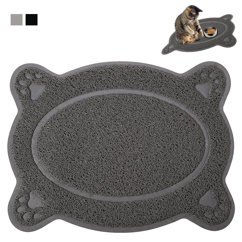 Waterproof Non-Slip Pet Food Mat with Paw Print Design - Washable Cat Dog Feeding Bowl Placemat for Messy Eaters | Perfect for Kitchen Floor, Crate Training & Travel Use