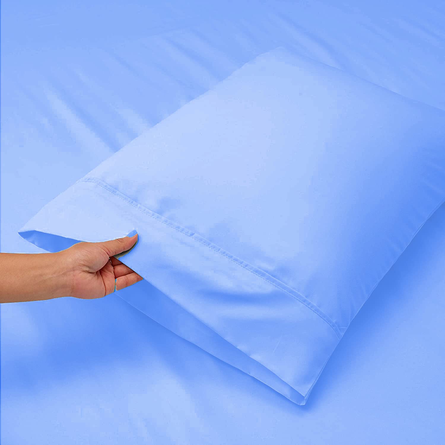 Luxury 100% Cotton 800 Thread Count Bed Sheet Set - 7 Piece Premium Bedding (Twin Size, Light Blue) with 15