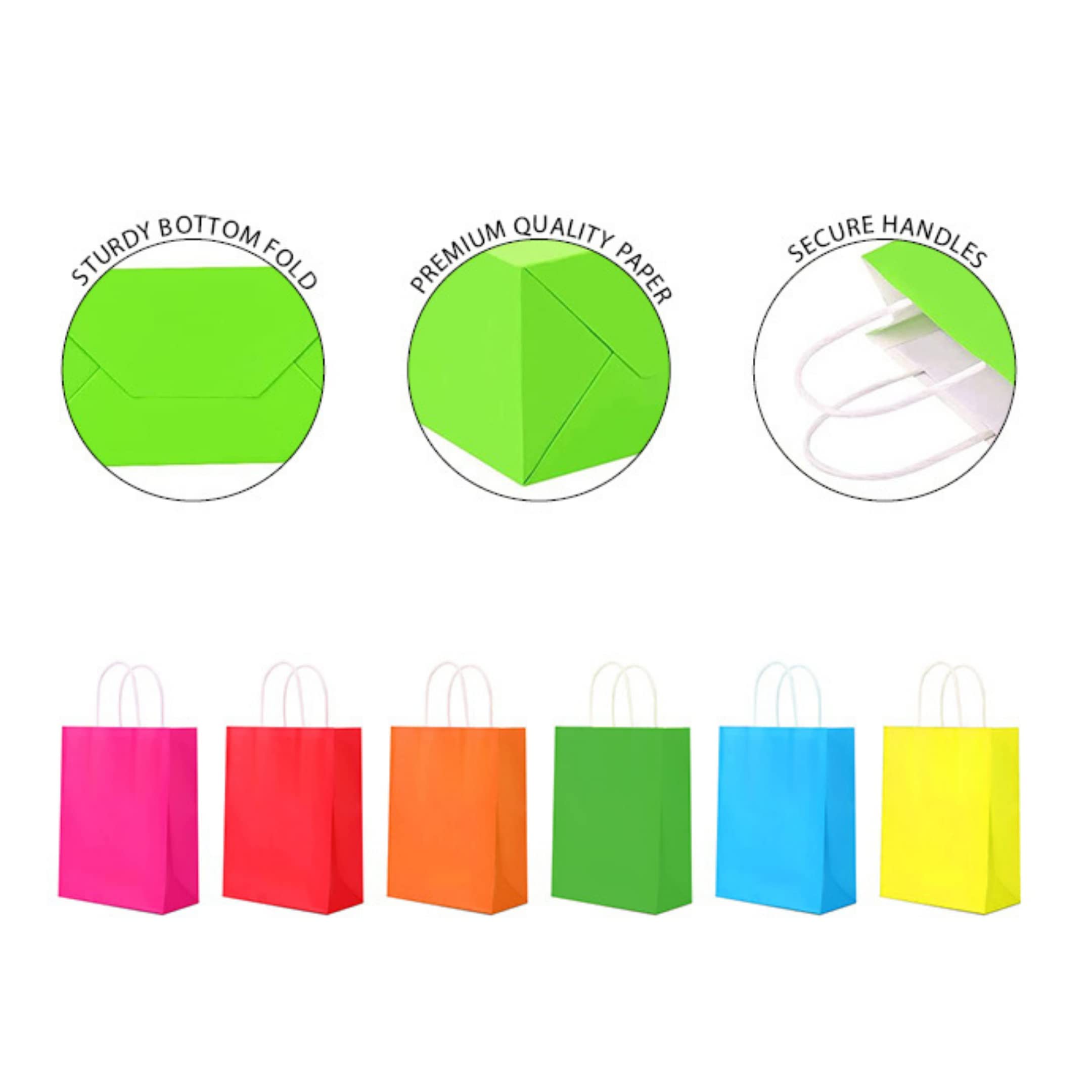 Vibrant Rainbow Gift Bags - 12 Pack Kraft Paper Party Favor Bags with Handles (5